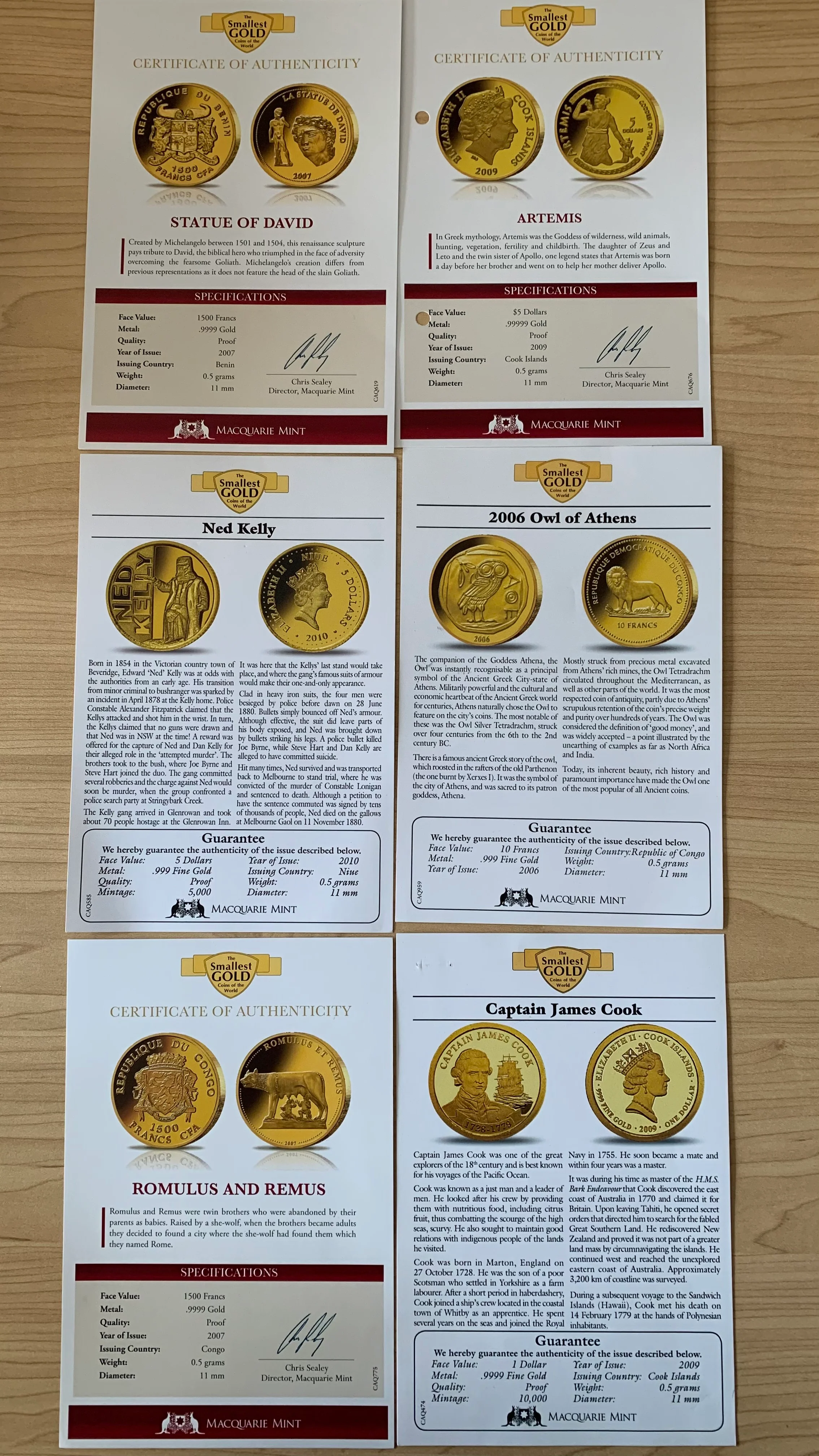 Macquarie Mint "The Smallest Gold Coins of The World" Collection 44 x .5 gram gold coins - Image 7