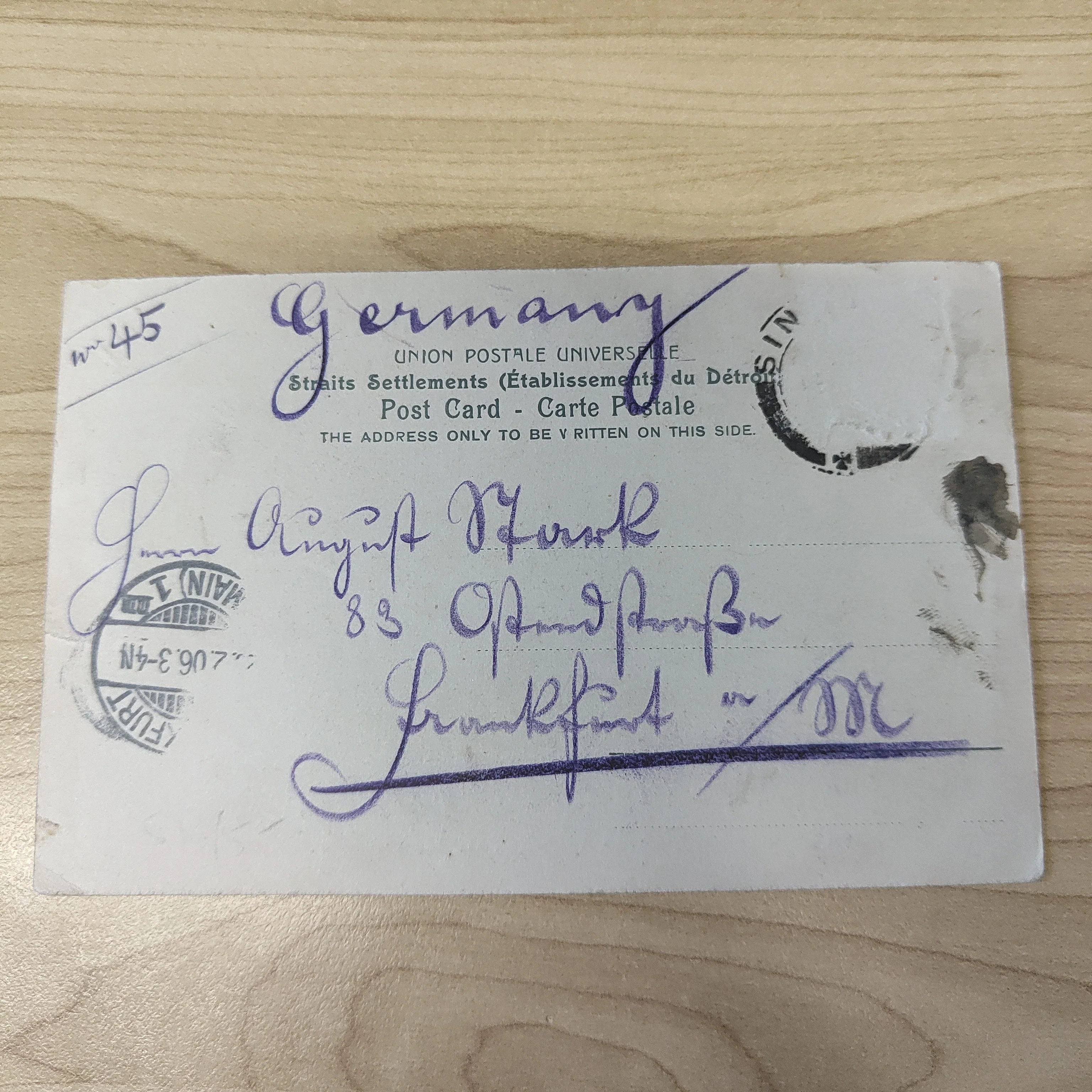 Malaya Straits Settlements Boat Quay 1906 Postcard To Frankfurt - Image 2