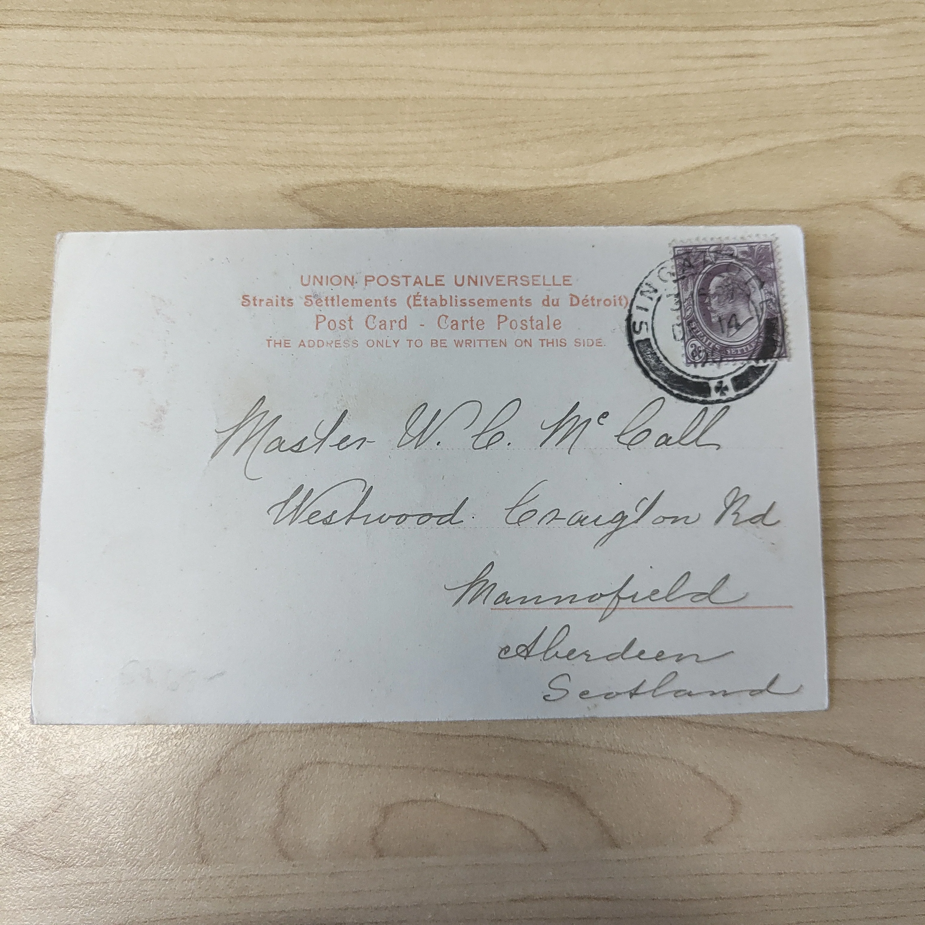 Malaya Straits Settlements Bullockart 3c King Edward 1908 Postcard To Scotland - Image 2