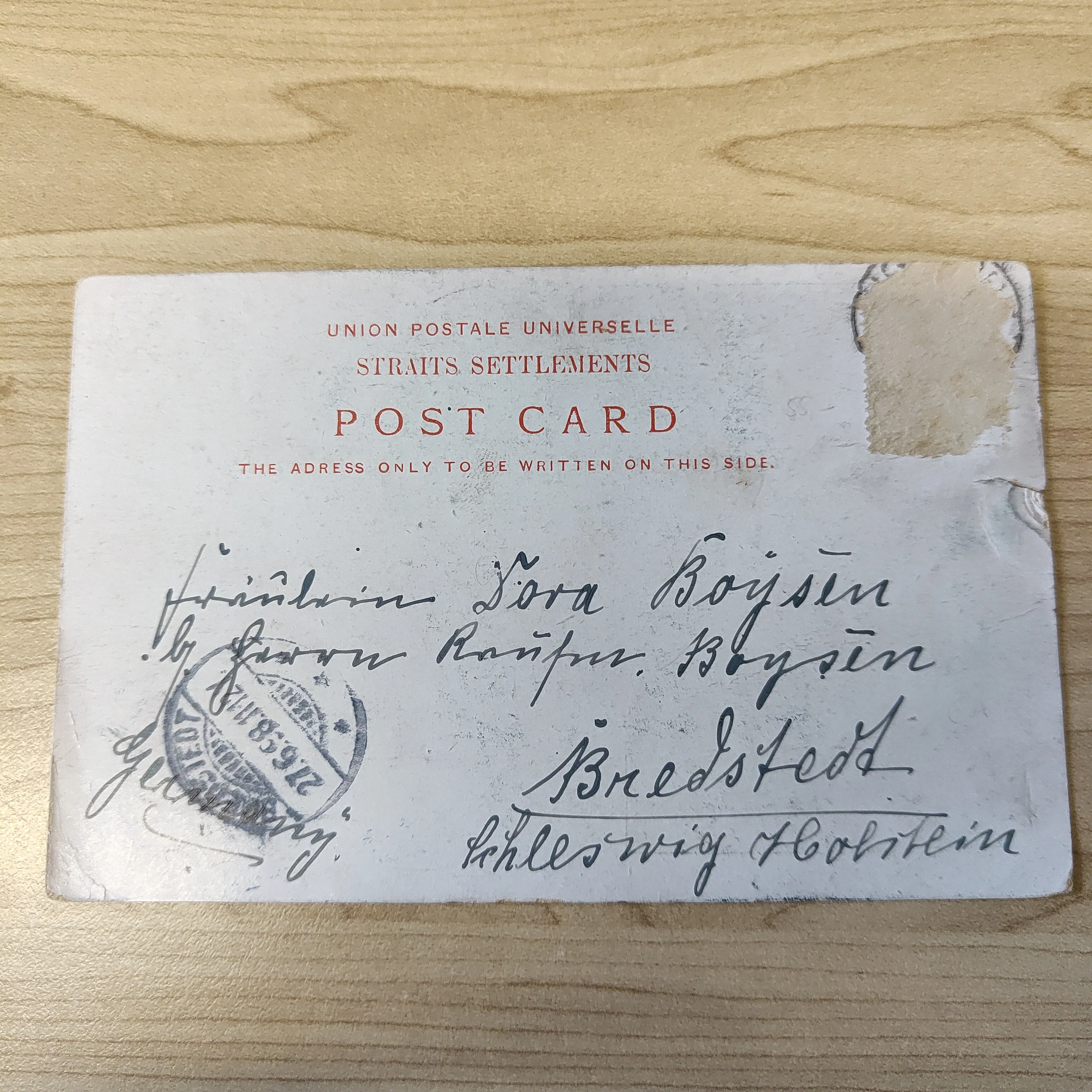Malaya Strait Settlements Singapore A Greeting From Singapore 1912 Postcard To Germany - Image 2