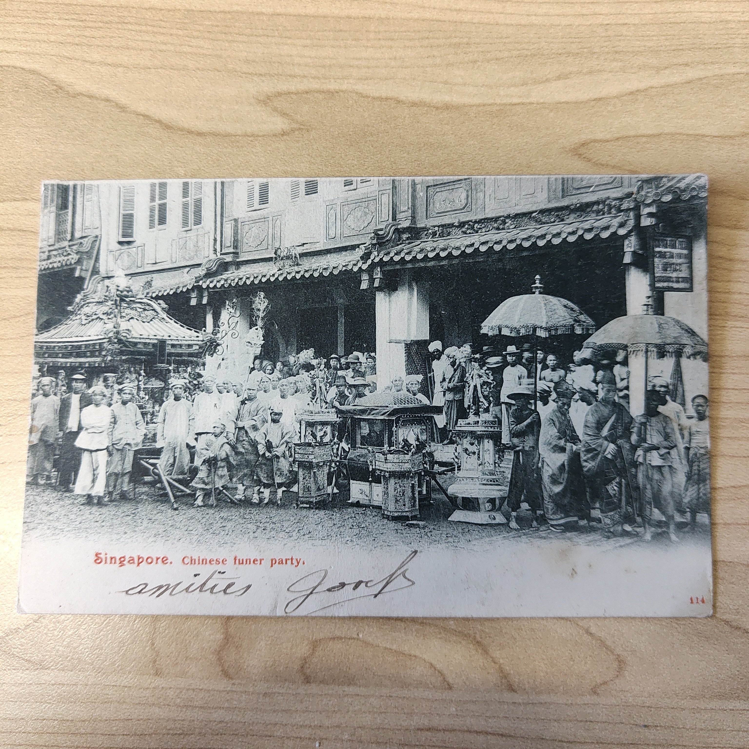 Malaya Strait Settlements Singapore Chinese Funeral Party Postcard