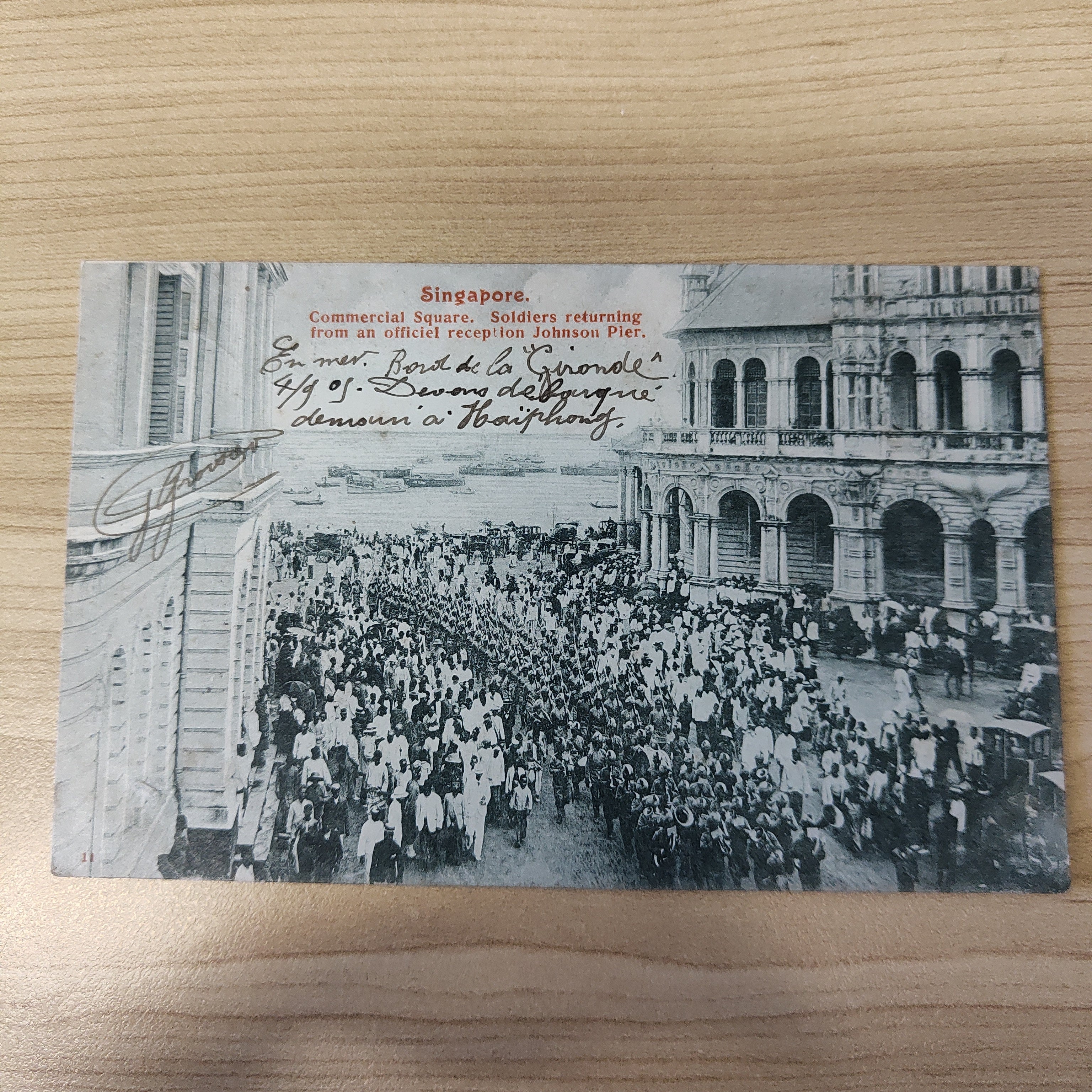 Malaya Strait Settlements Singapore Commercial Square Soldiers Returning From Reception 10c Indochine Francaise Postcard To France