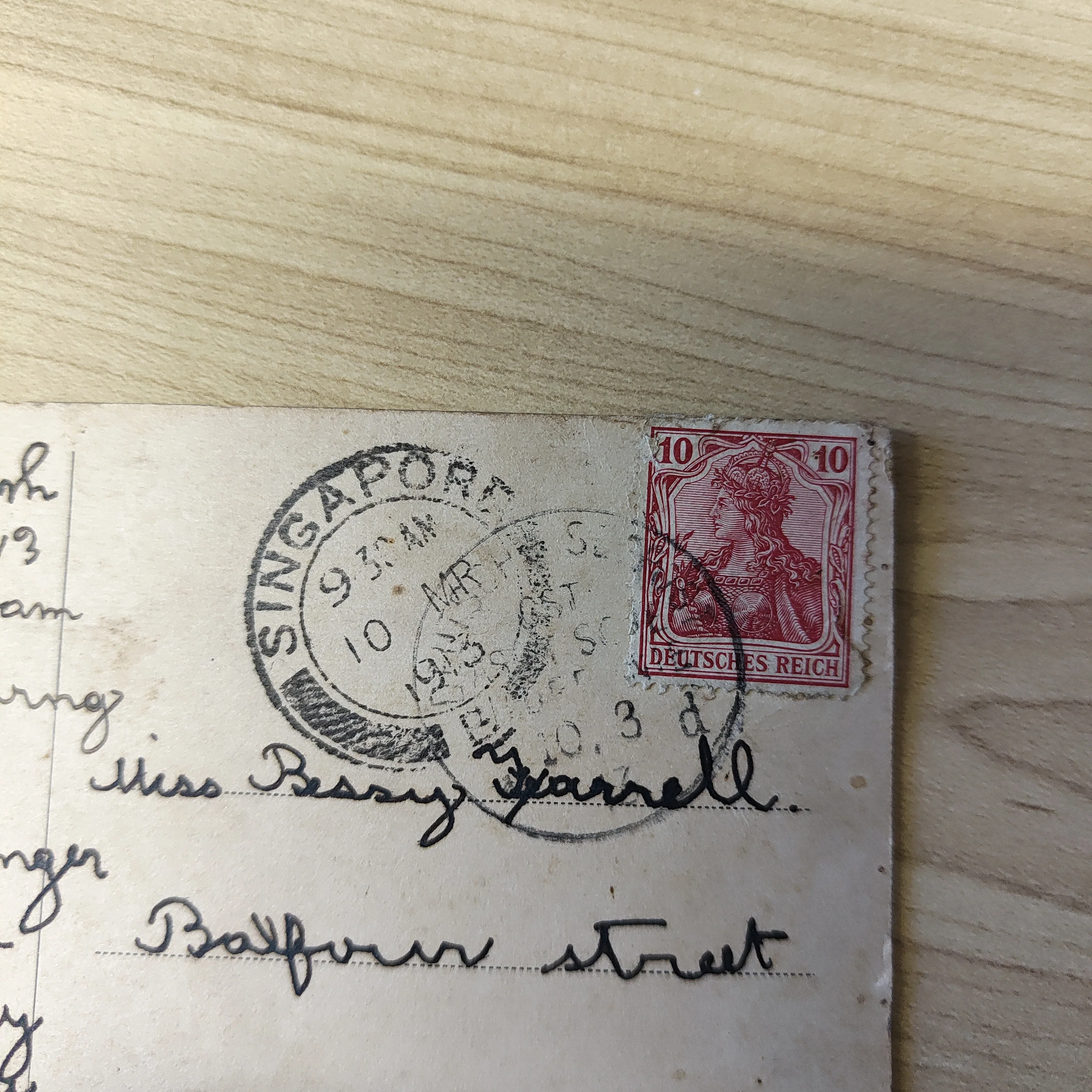 Malaya Strait Settlements Singapore German Seapost Derfflinger 1913 Postcard - Image 3