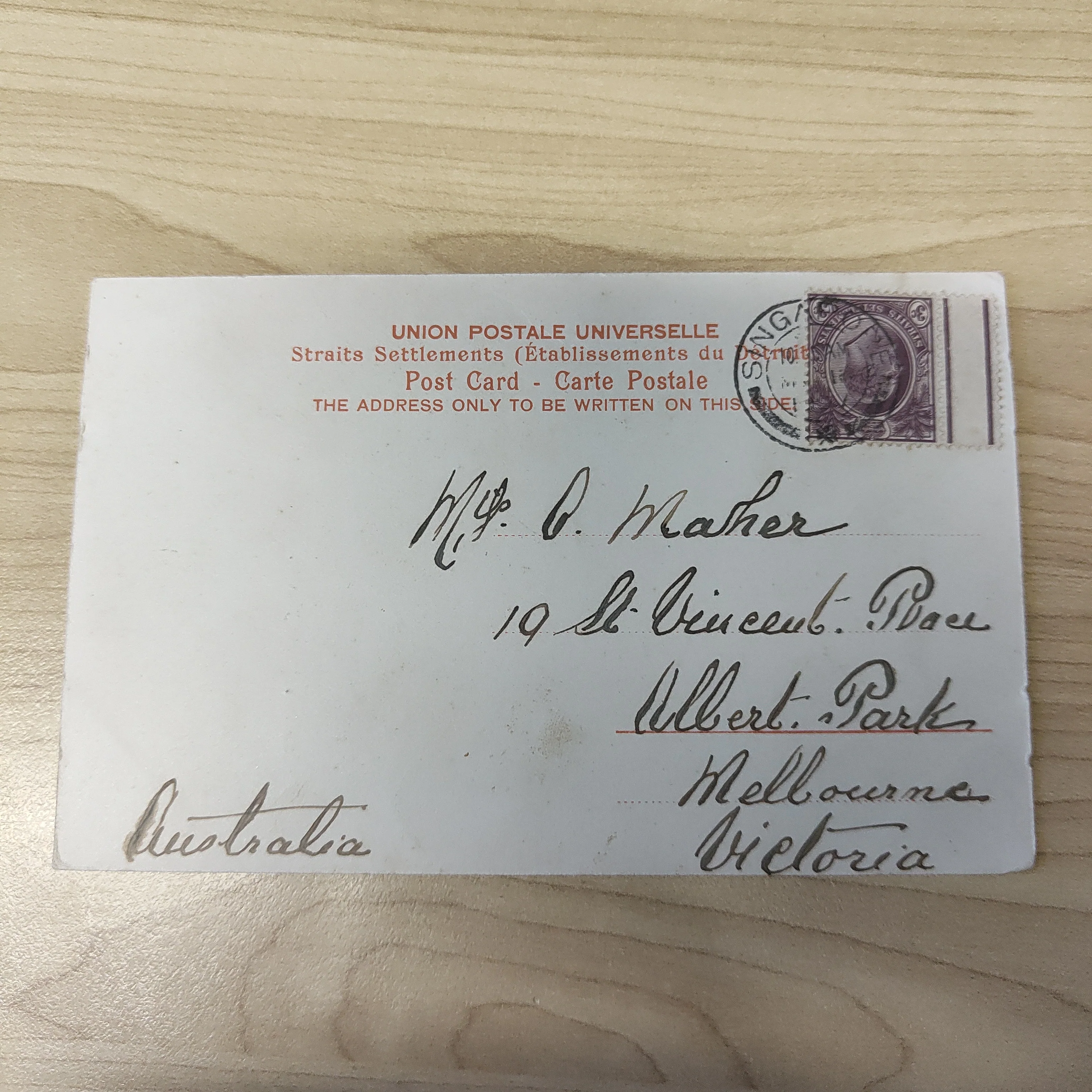 Malaya Strait Settlements Singapore Hindu Temple 1904 King Edward 3c Postcard To Australia - Image 2