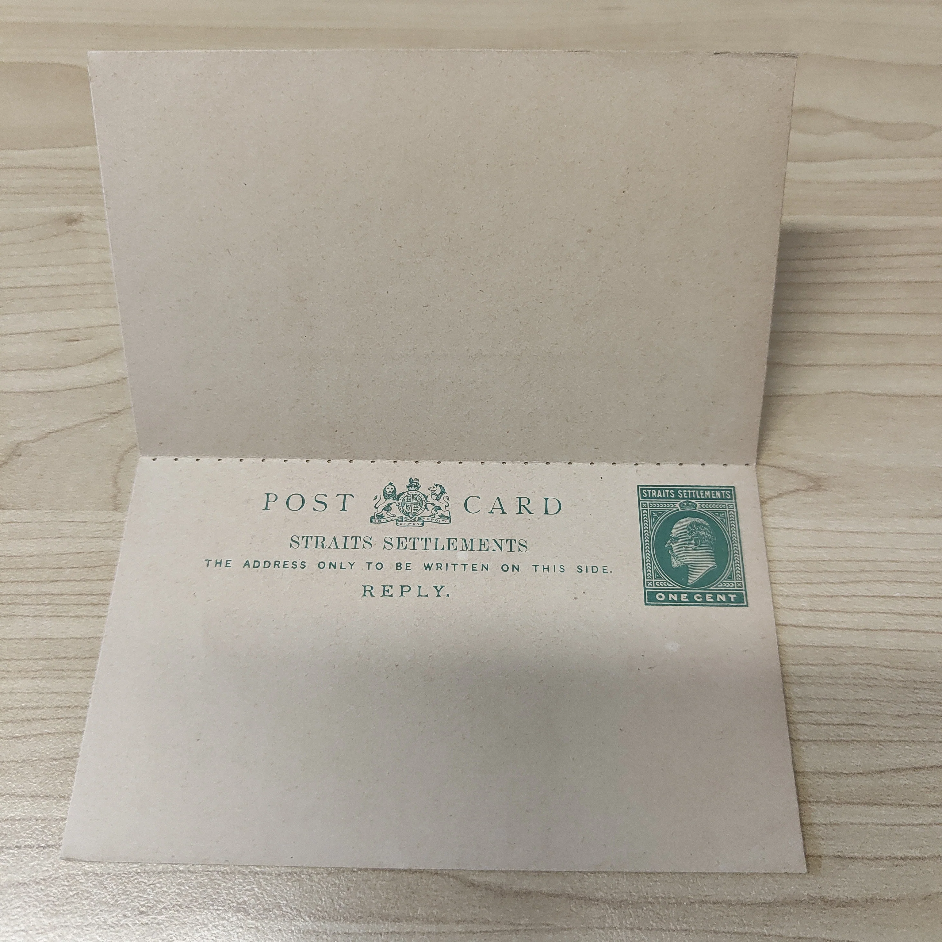 Malaya Strait Settlements Singapore Mint Reply Card in Superb Condition King Edward 1c - Image 2