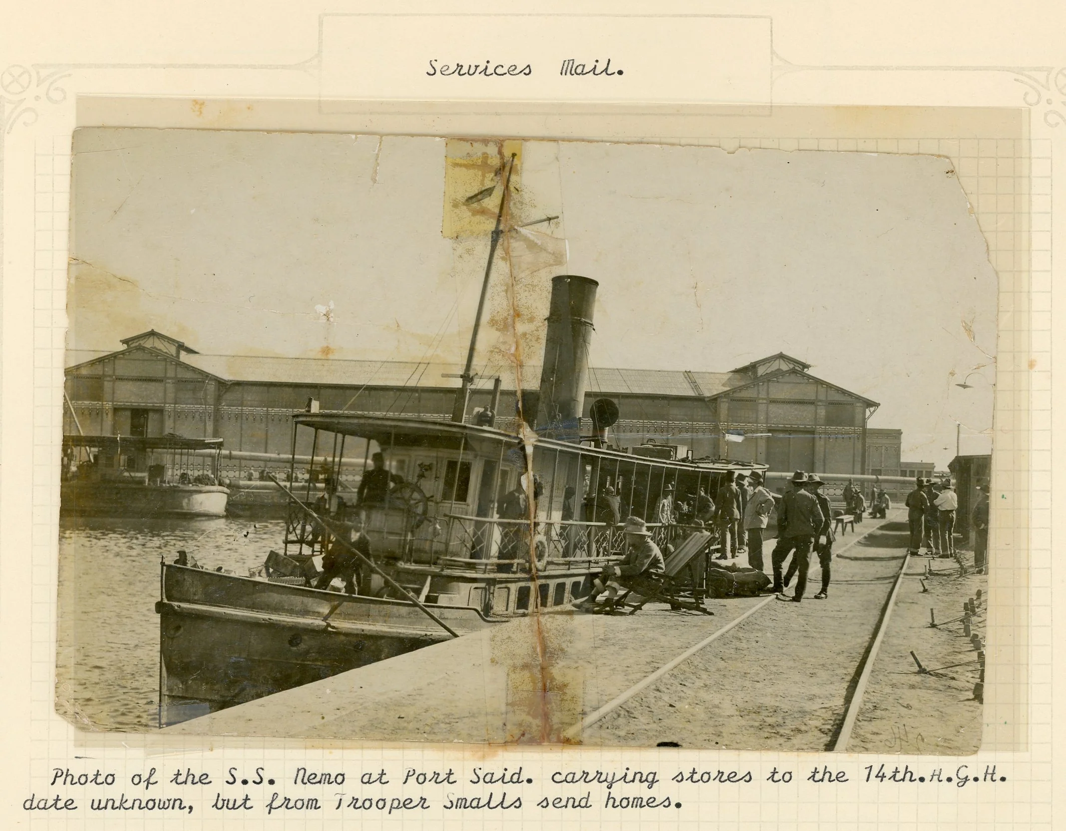 Military Mail 6 Items Postage Free Cover Postcards & Photo of S.S. Nemo at Port Said - Image 4