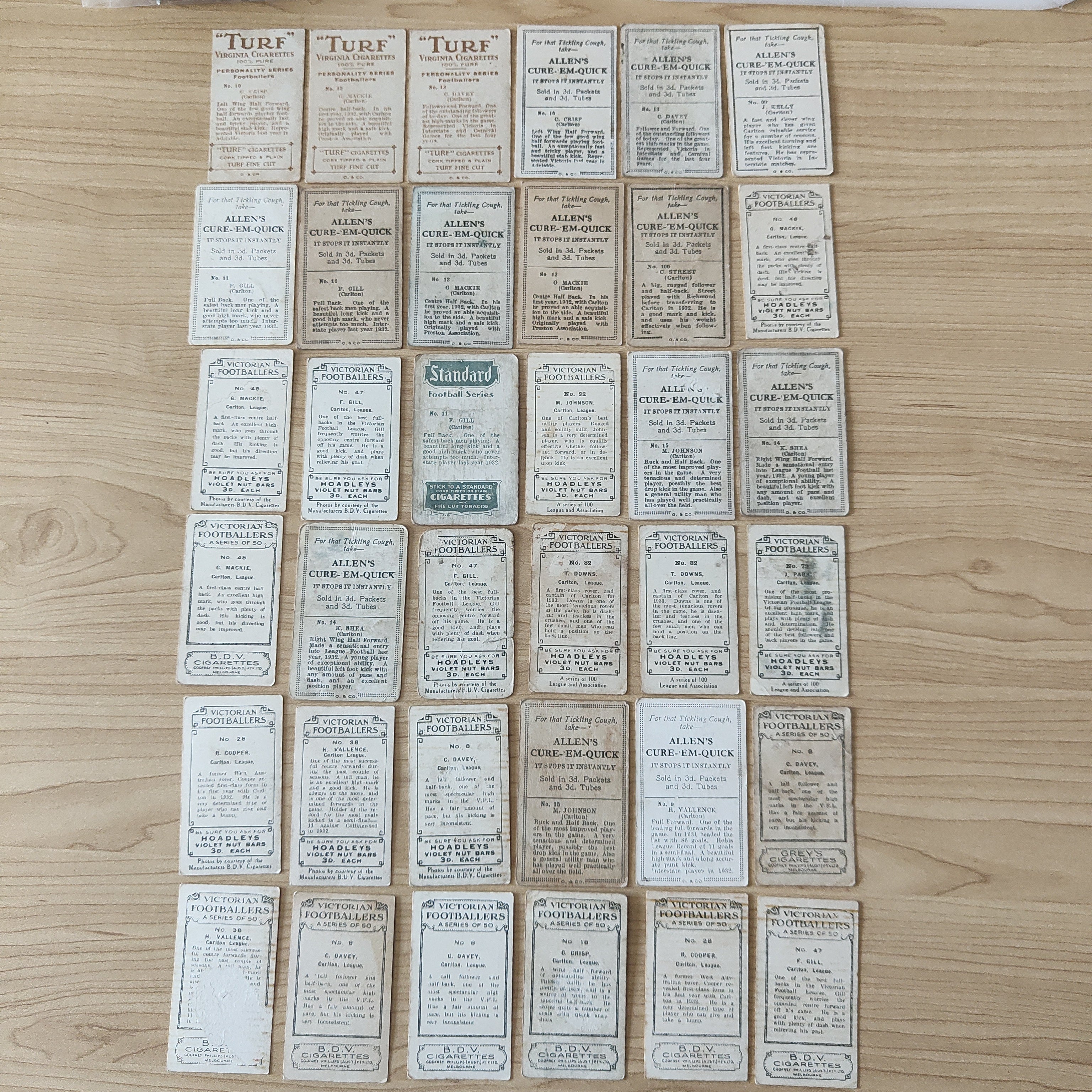 Mixed Lot of 36 Carlton Football Club Cigarette Cards - Image 2
