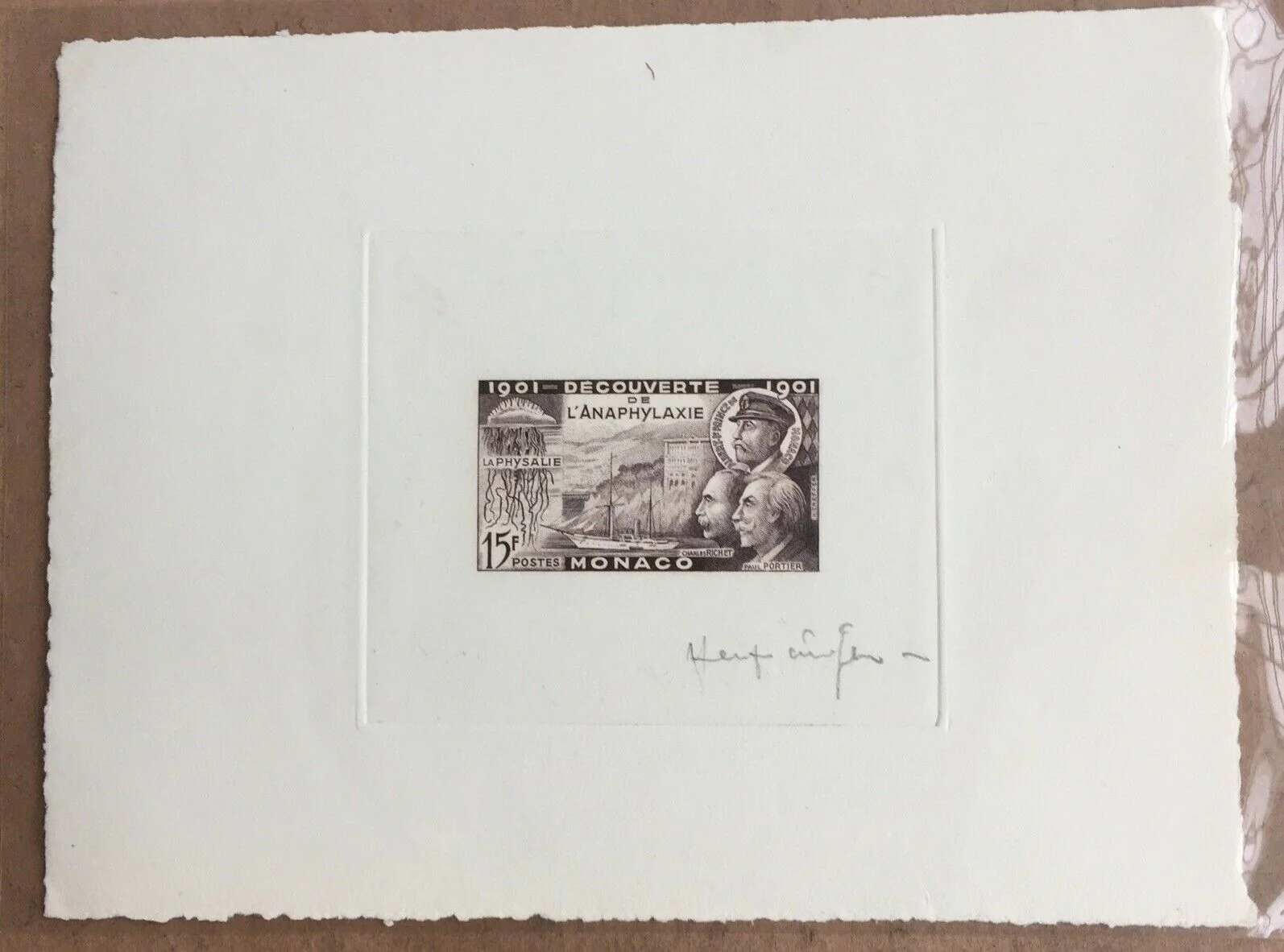 Monaco 1953 15f. Discovery of Anaphylaxis Artist Signed Die Proof SG477