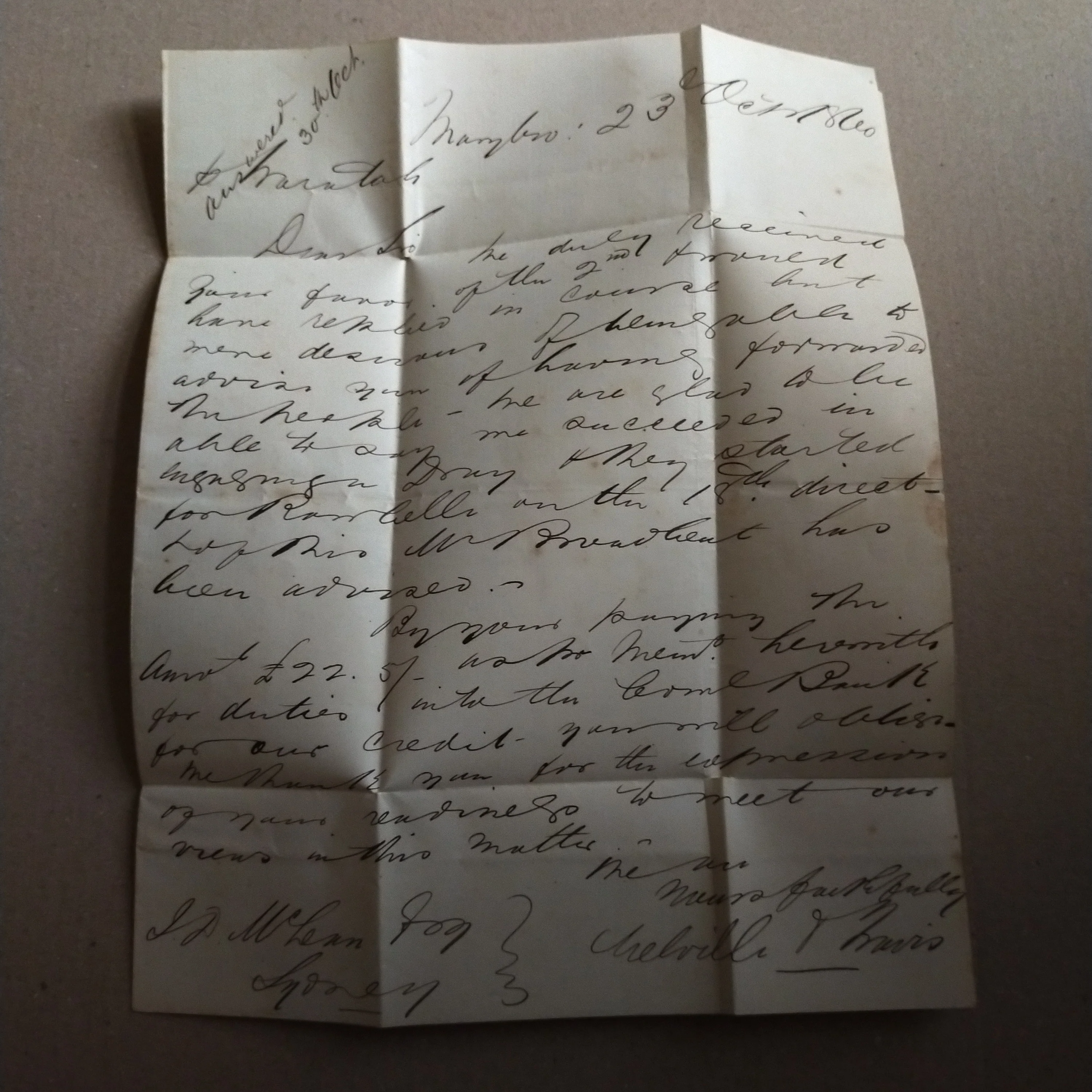 Moreton Bay District: 1860 Entire to Sydney with 6d Greyish-Brown Diadem Imperf tied by numeral '96' in rays - Image 6