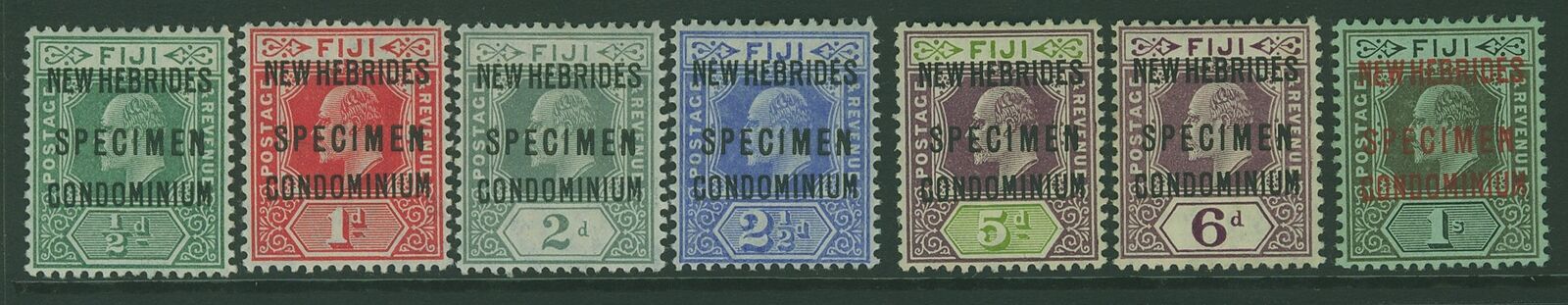 New Hebrides on Fiji SG 10s/16s KEVll Set of 7 optd Specimen MLH