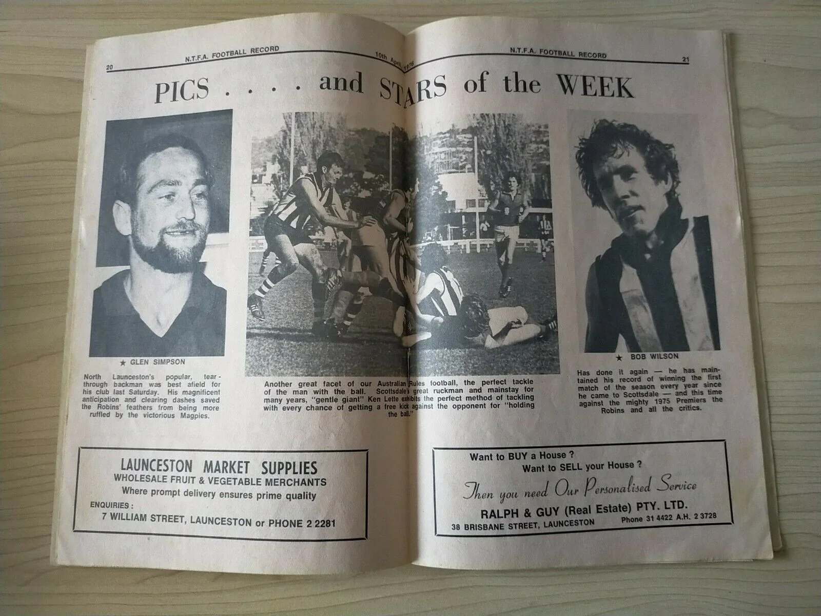 Northern Tasmania Football Association Saturday 10th April 1976 Football Record - Image 3