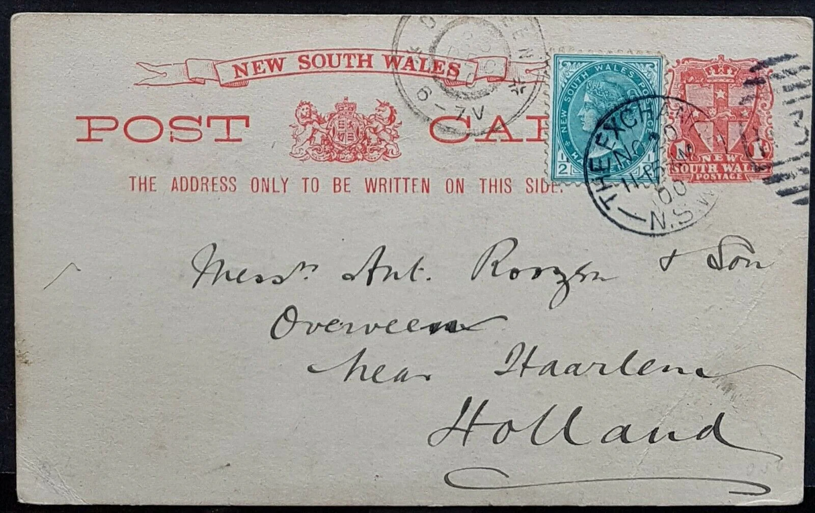 NSW 1d Arms Post Card Greetings from General Post Office Sydney HG 19a  U - Image 2