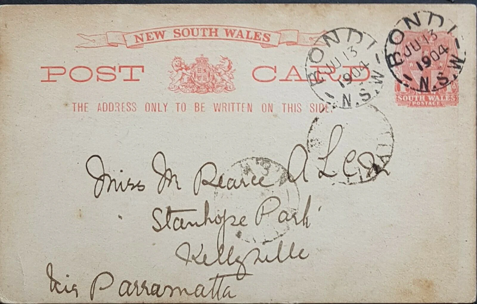 NSW 1d Arms Post Card Greetings from Iron Cove Bridge Sydney HG 19 a used - Image 2
