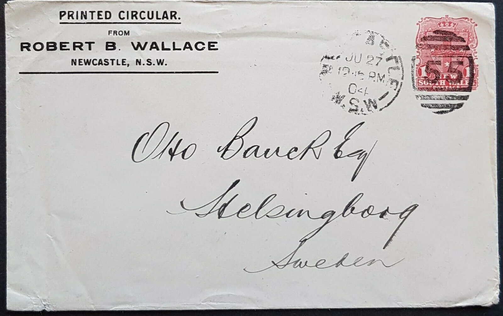 NSW 1d Arms, printed to private order for Robert Wallace Newcastle shipping list