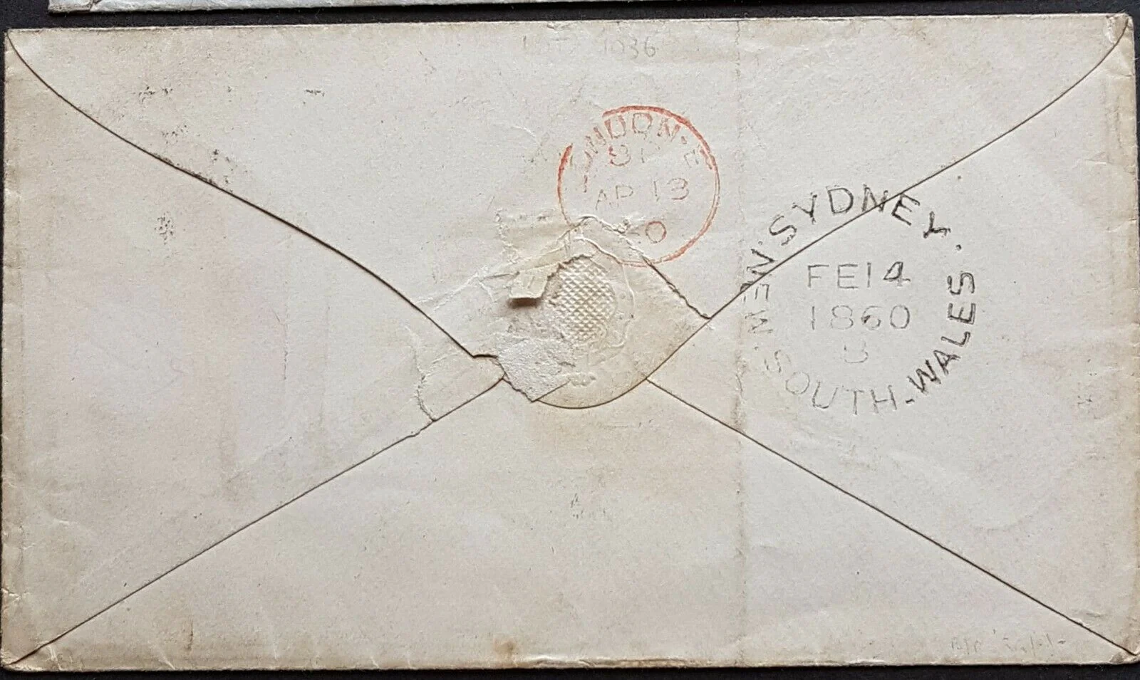 NSW New South Wales Australian States - GB 6d Diadem First Day Cover Sydney 14-2-1860 to London. Stunning rarity - Image 2