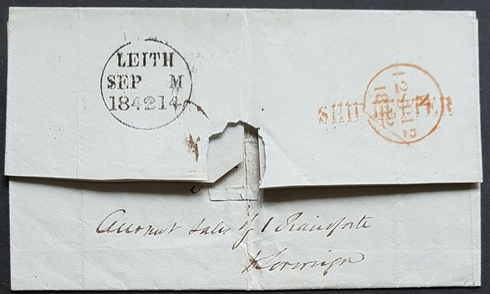 NSW Pre stamp ship letter Sydney Ma10 1842 to Leith, Scotland. Sep 14 1842 - Image 2