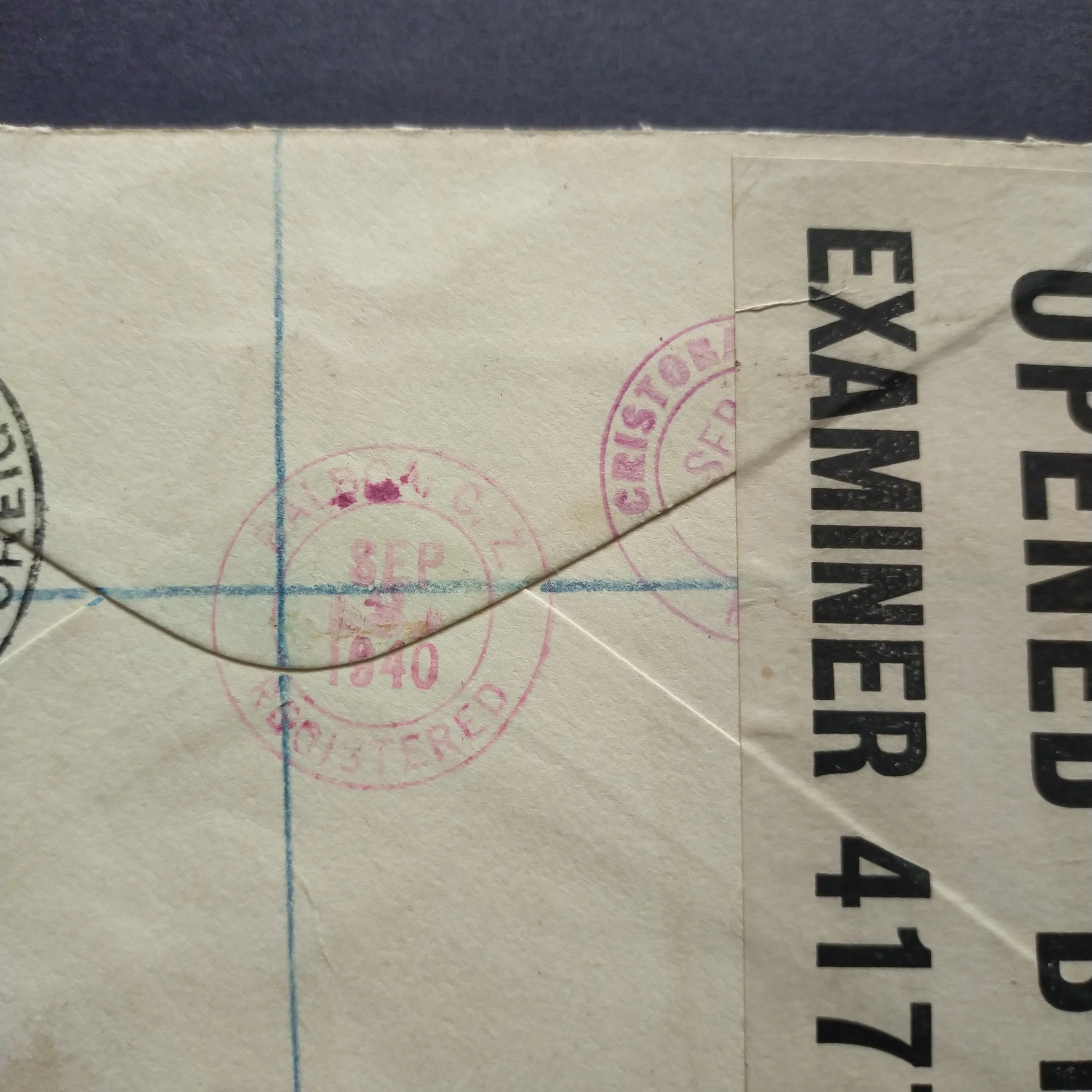 NZ Pitcairn Islands Cover 1940 CDS Pitcairn Islands to Grimsby England Registered Opened By Examiner - Image 6