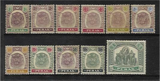 Perak Malayan StatesSG 66/76 Tigers and Elephants Set to $1 MLH Tone animals