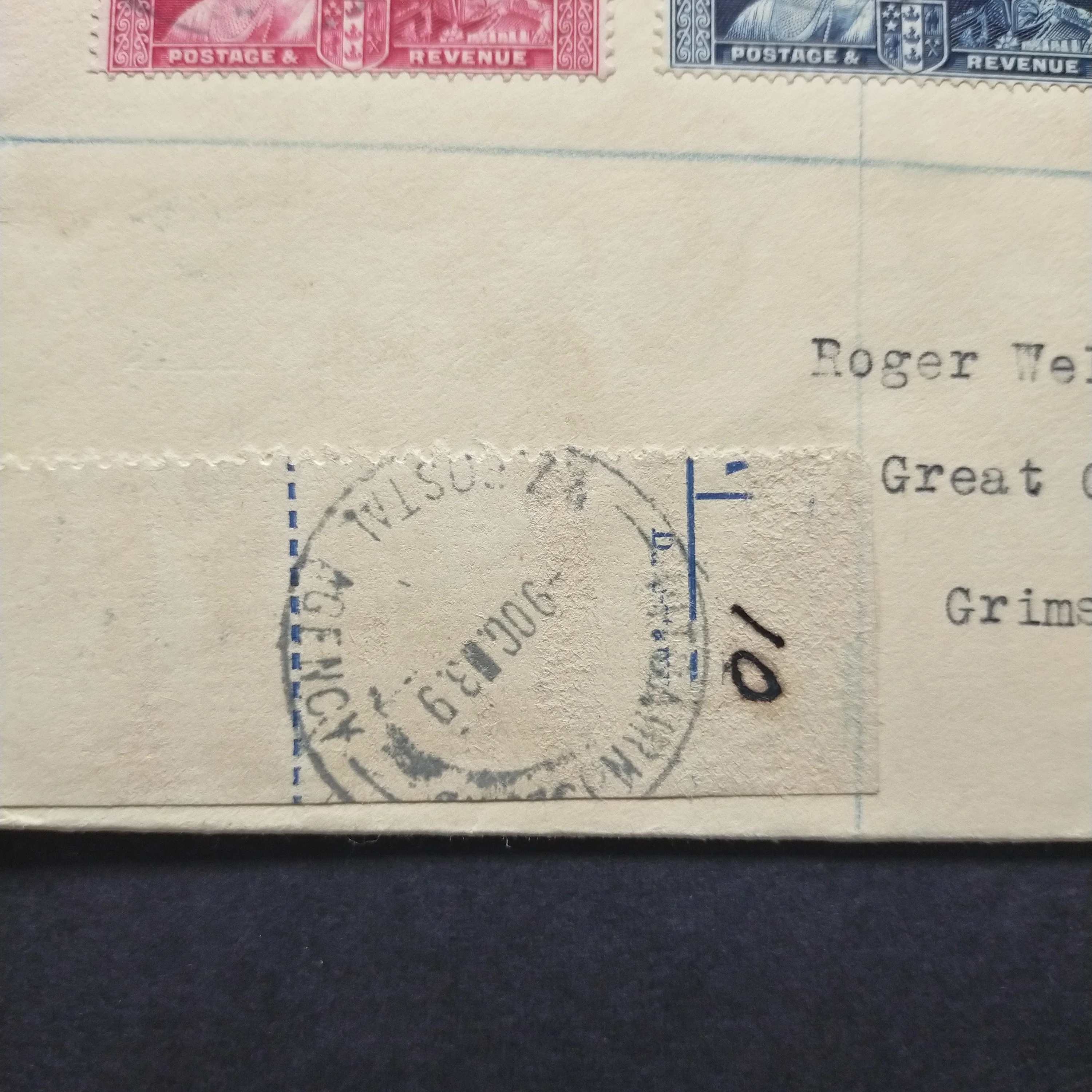 NZ Pitcairn Islands Cover 1939 CDS Pitcairn Islands to Grimsby England Registered - Image 3