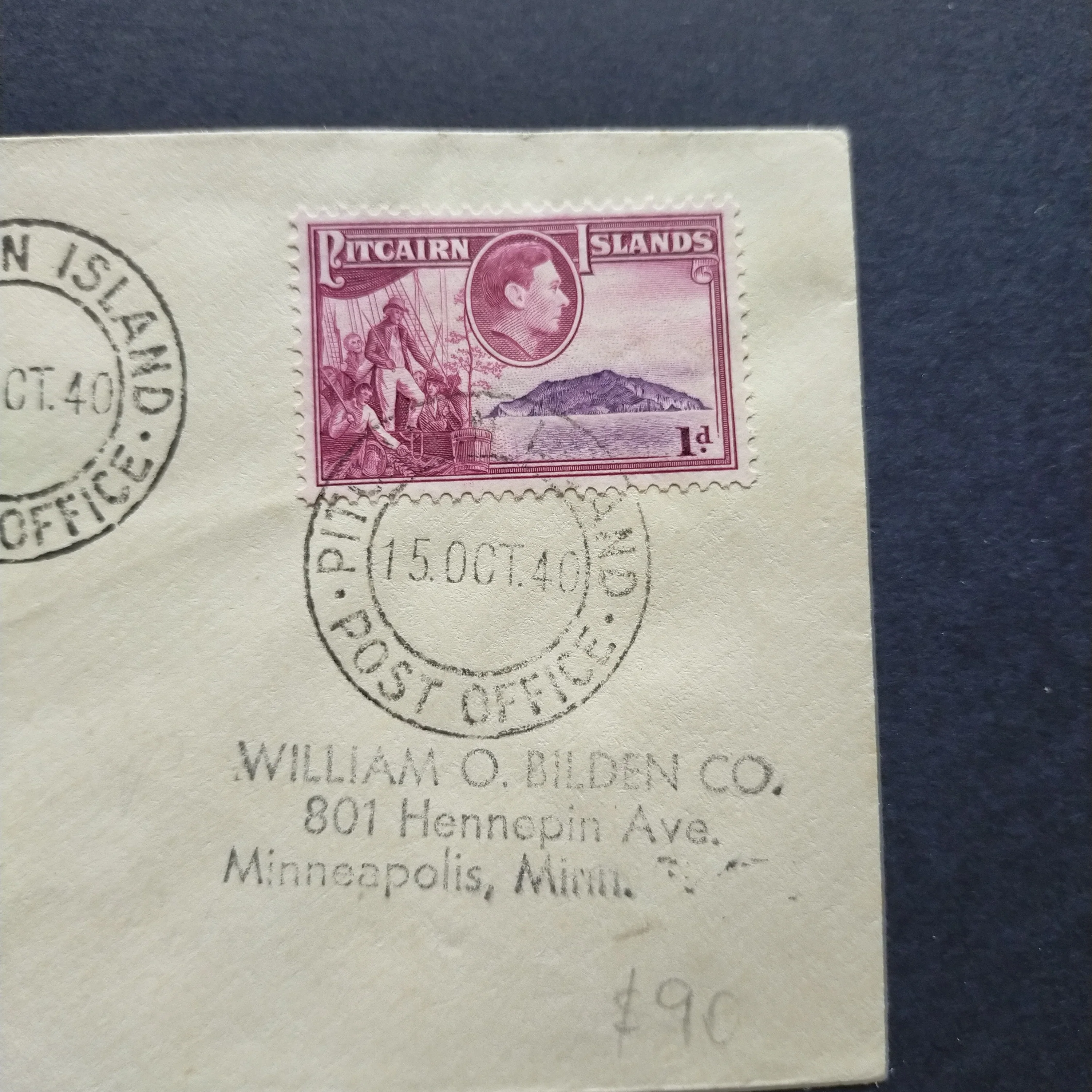 Pitcairn Islands First Day Cover 1940 CDS HMS Bounty Design Stamp Addressed to Minneapolis Minnesota USA - Image 3
