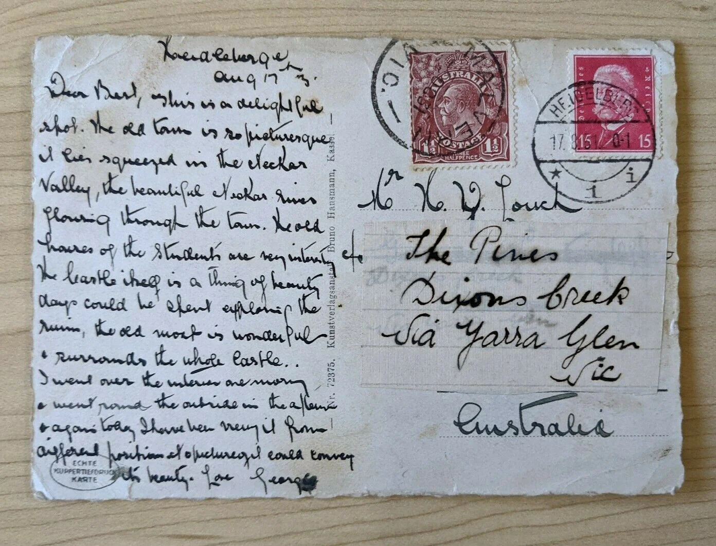 Postcard Germany to Australia Redirected to Dickson Creek with 2 Countries Stamp