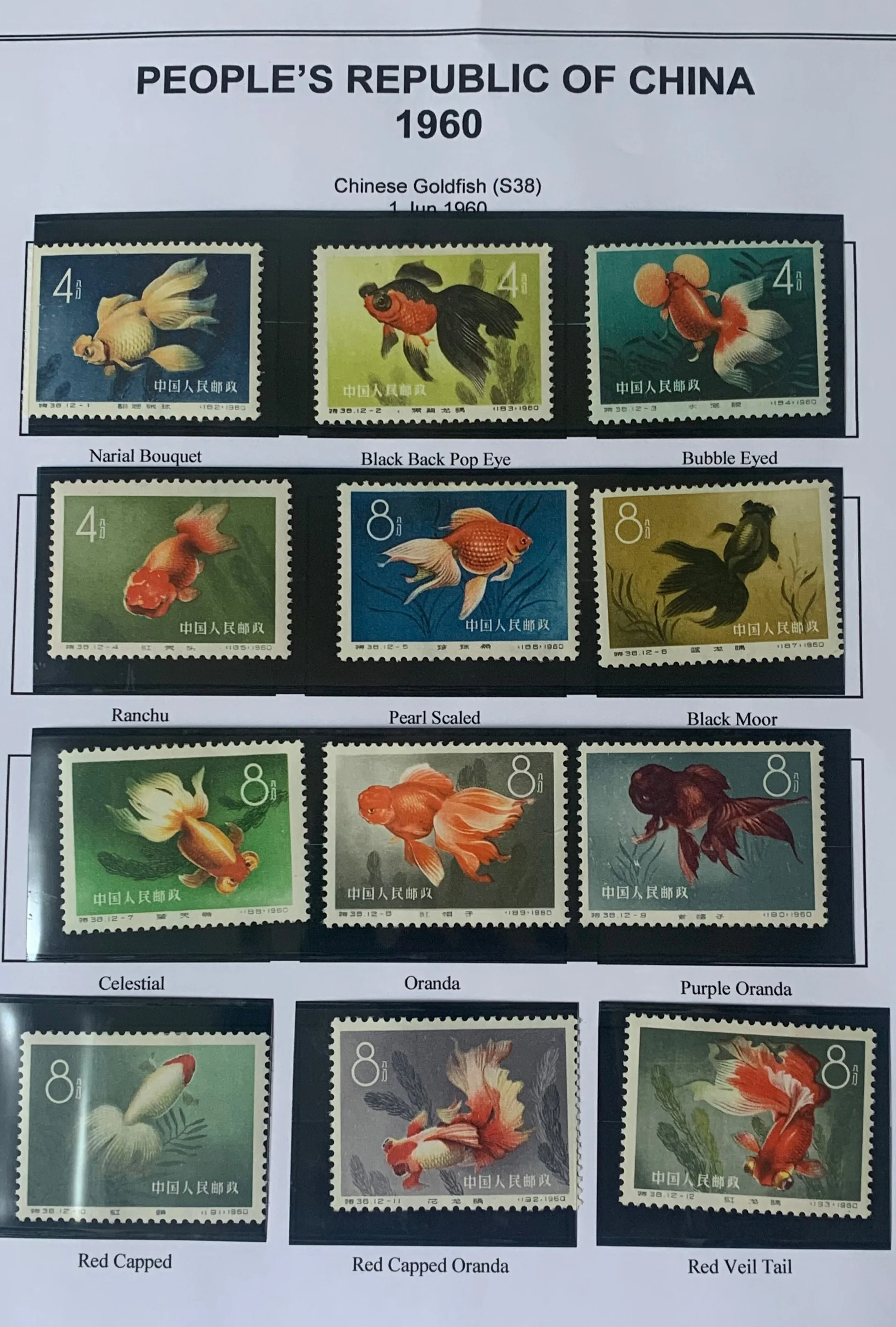 PRC China 1960 Goldfish S38 Set mounted Mint