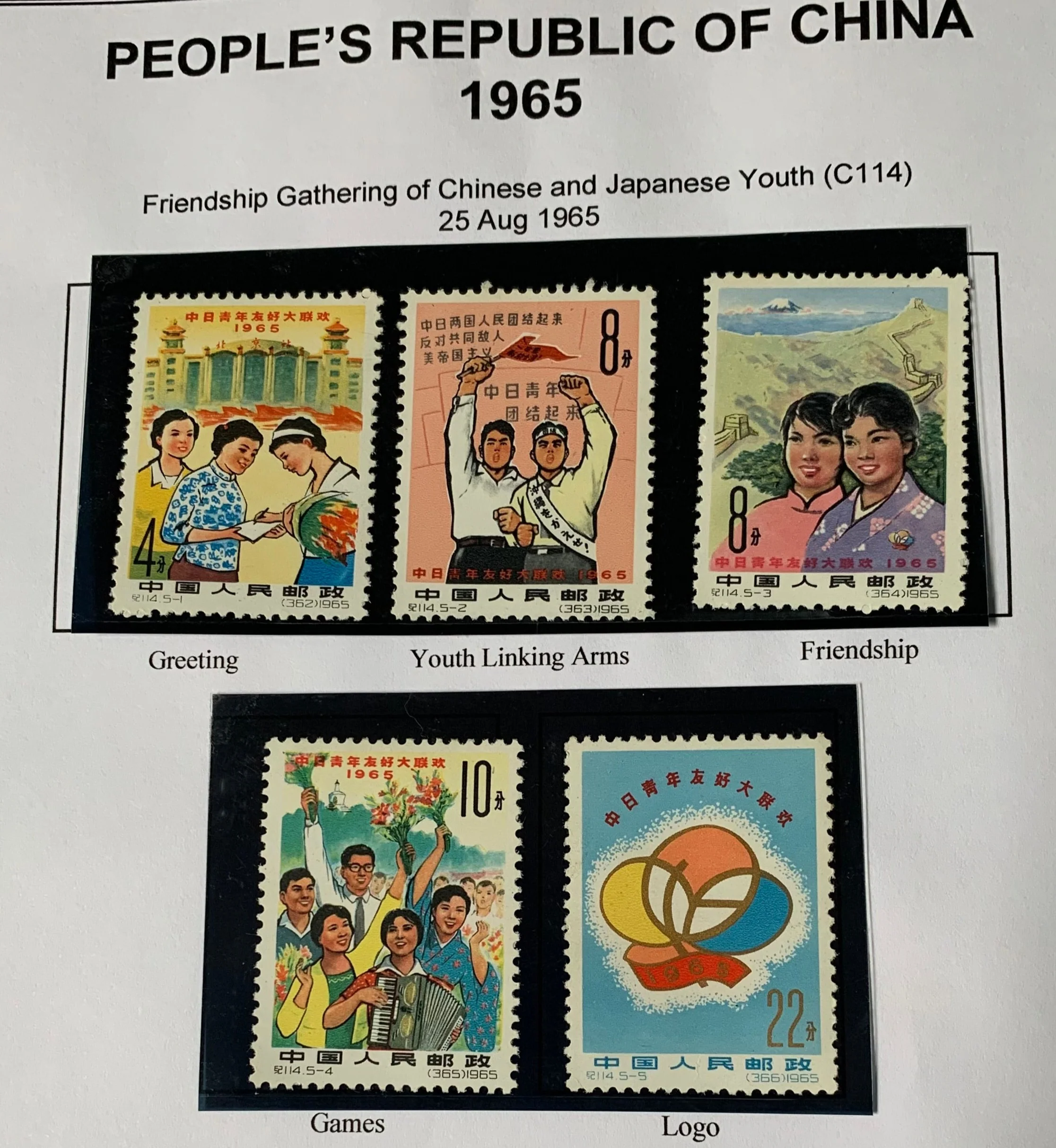 PRC China 1965 Chinese & Japanese Youth C114 Complete Set mounted Mint.