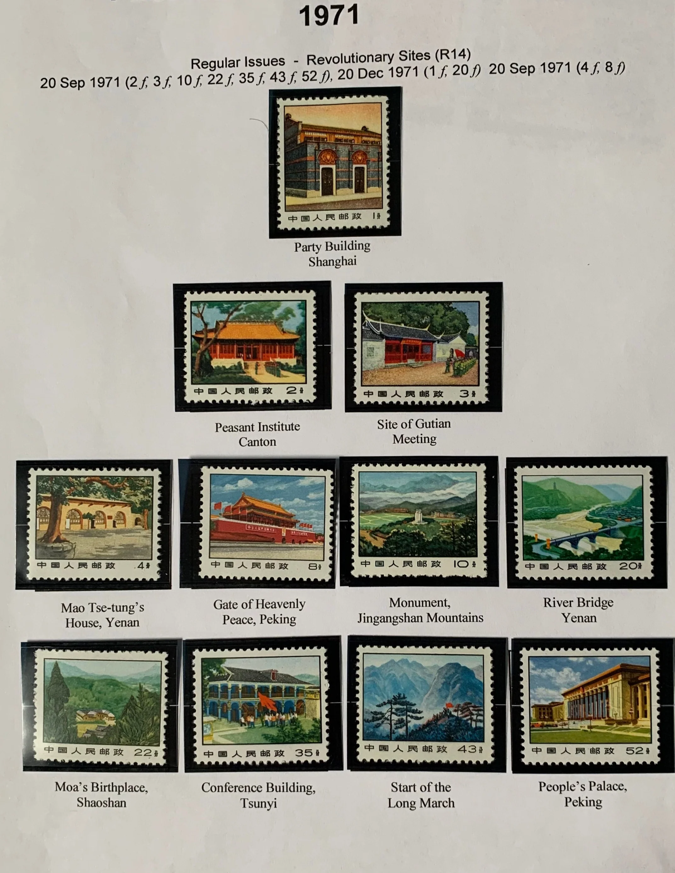 PRC China 1972 Regular Issues - Revolutionary Sites Complete Set Mint Unhinged R14