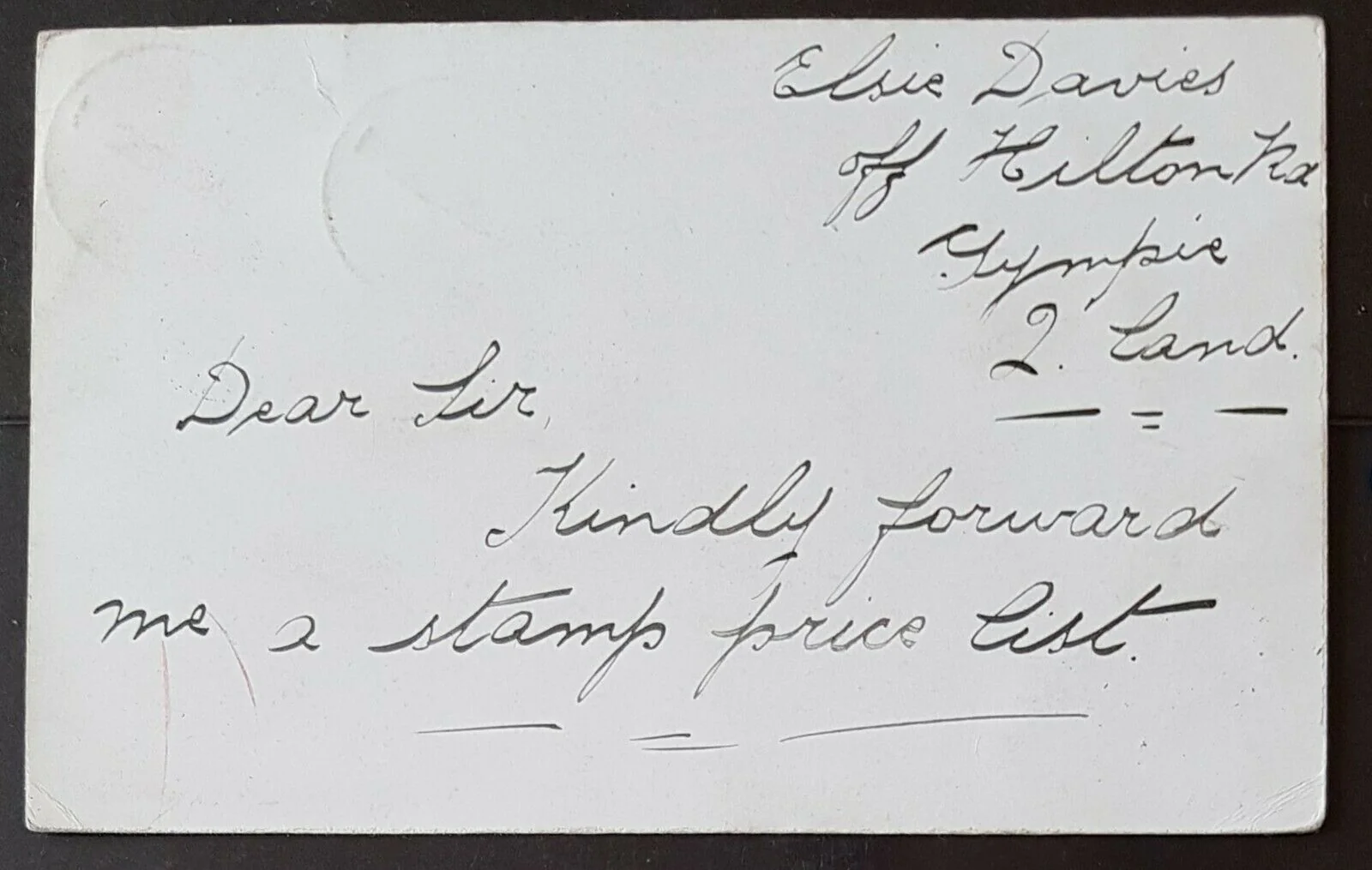 Queensland Post Card, 1d from Gympie to Sydney stamp dealer HG 17 used - Image 2