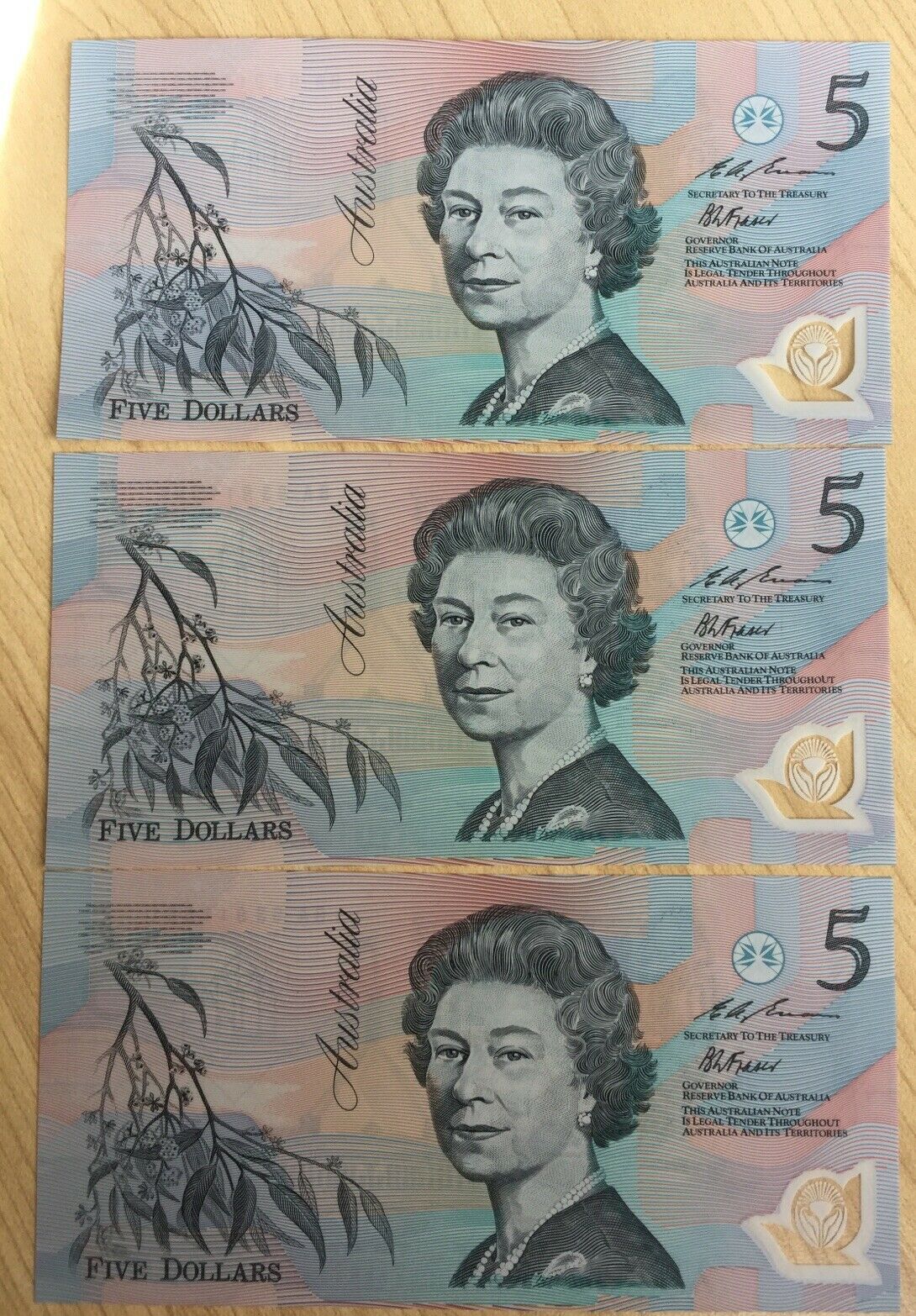 R216F 1993 $5 Fraser Evans Polymer Banknote First Prefix BA93 Uncirculated Run 3 - Image 2