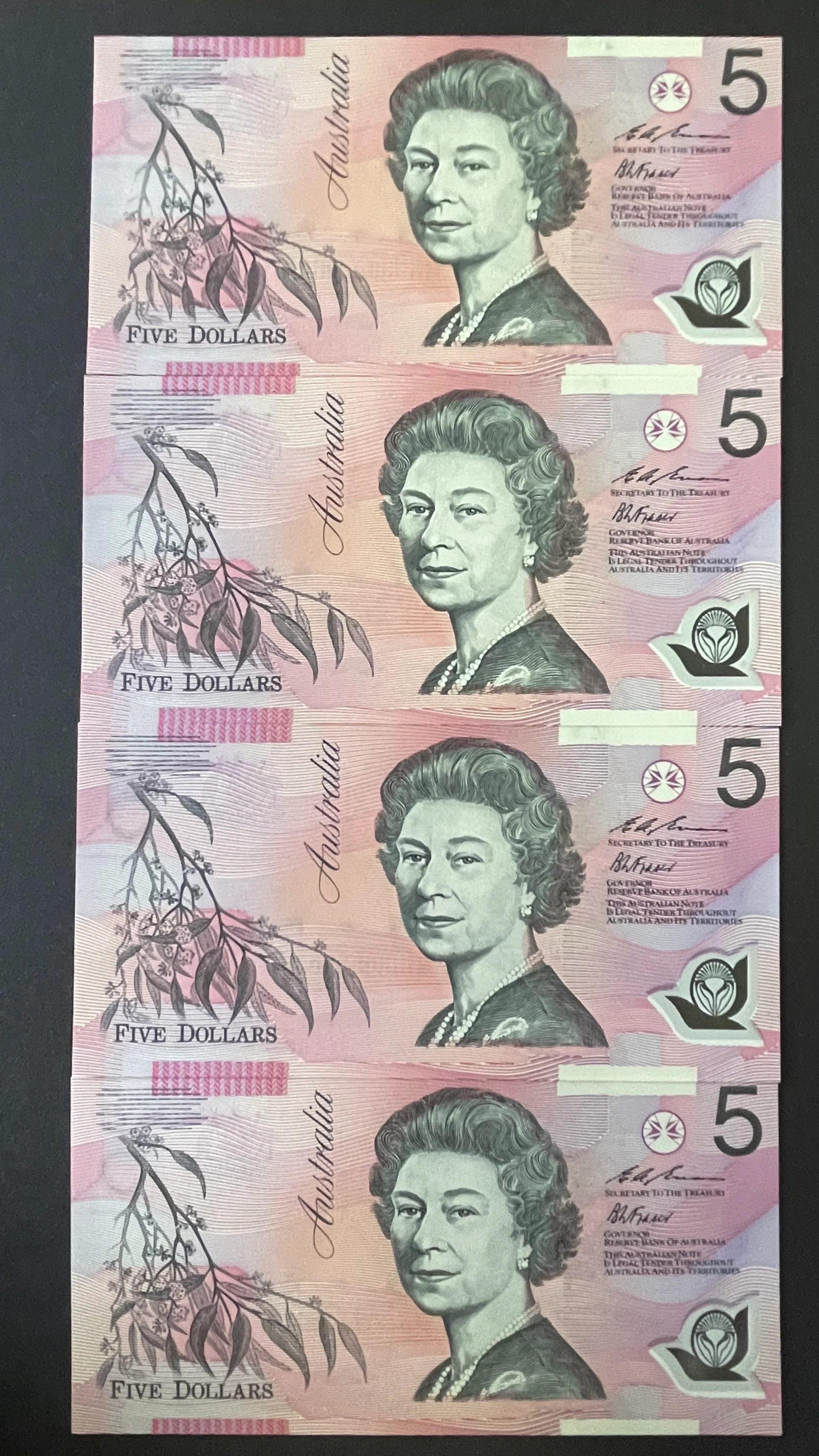 Australia $5 Five Dollar MacFarlane/Evans Uncirculated Run of 4 R218aF Mc304 - Image 2