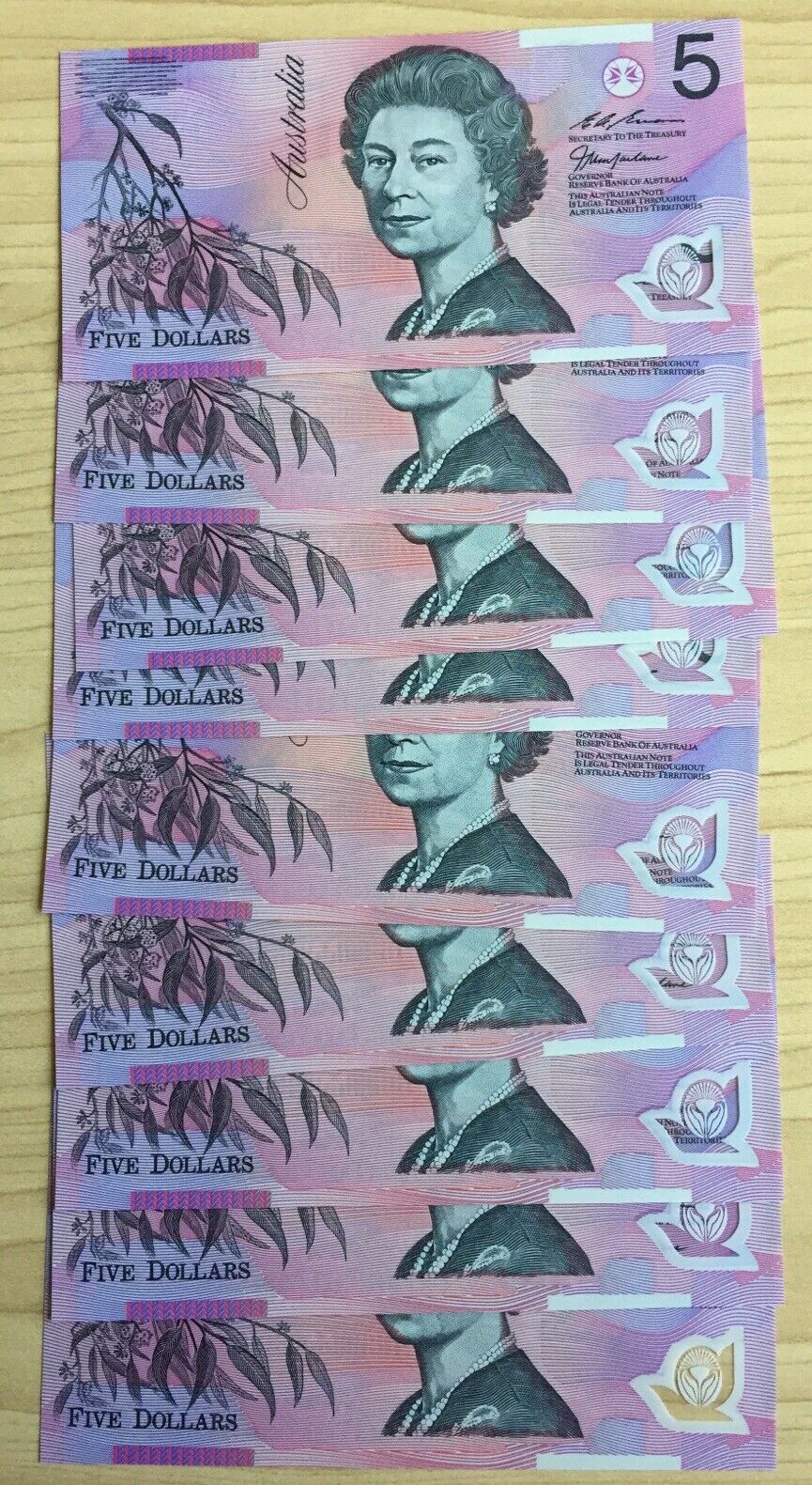 R218b 1997 $5 Evan Macfarlane Polymer Banknote Uncirculated Consecutive Run of 9 - Image 2