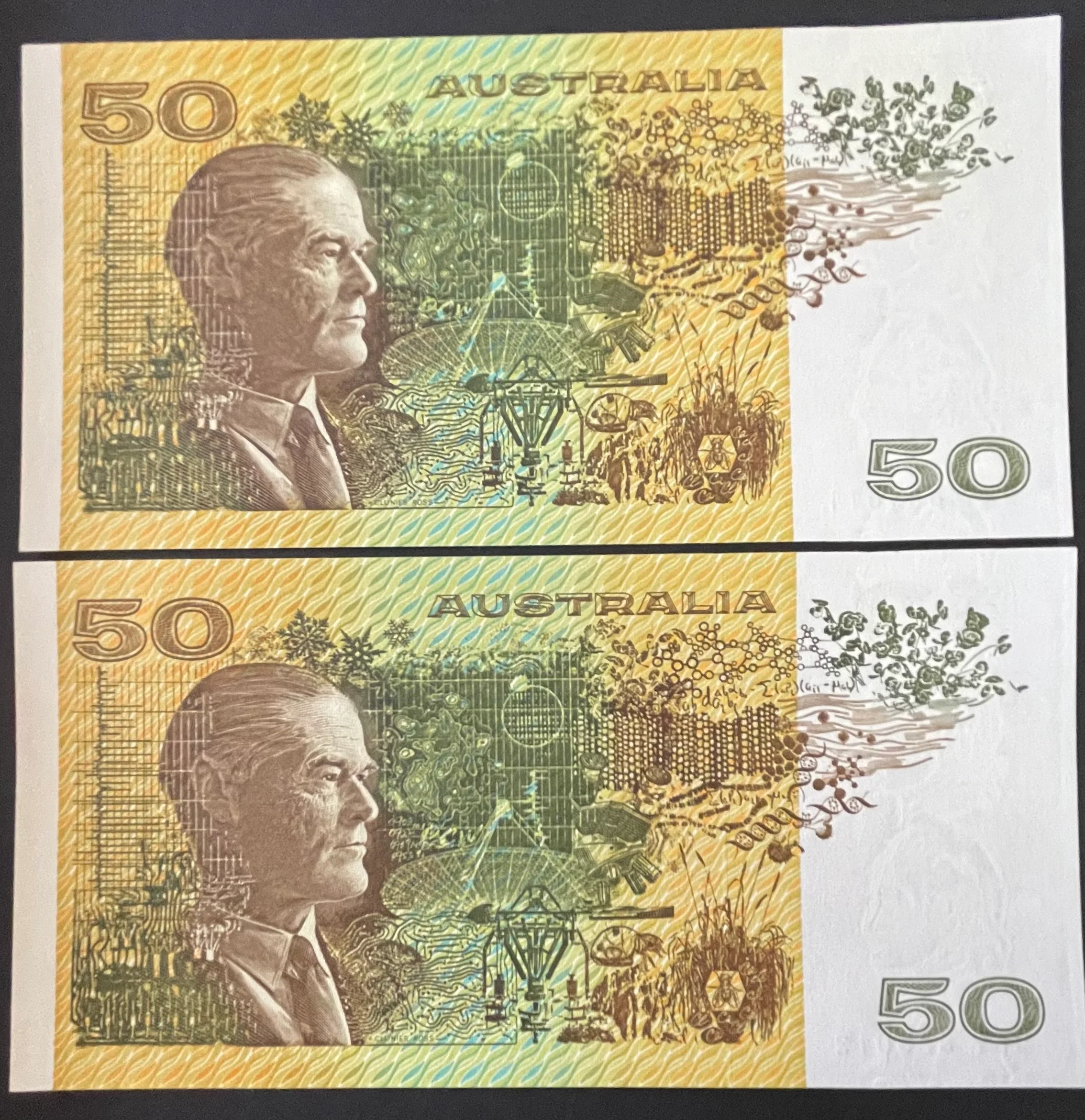 Australia 1991 $50 Fraser/Cole Banknote Uncirculated Pair R513b - Image 2