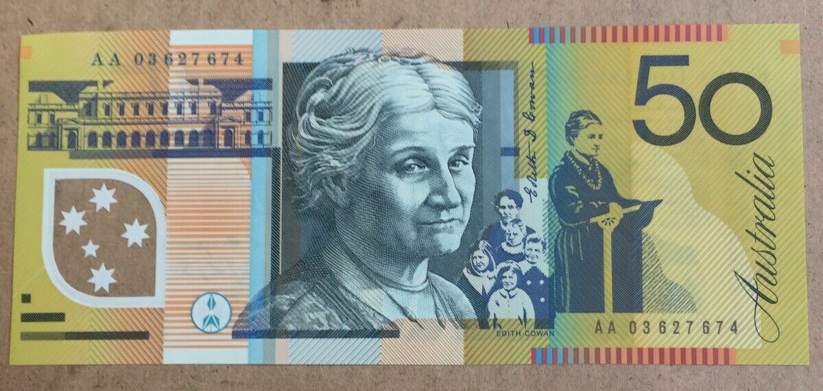 R520aF 2003 $50 Australia  Macfarlane Henry First Prefix AA03 Uncirculated.