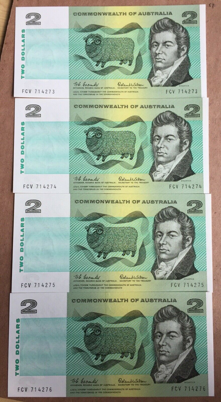 R81 1966 Commonwealth Of Australia $2 Coombs Wilson Consecutive Run of 4 Unc