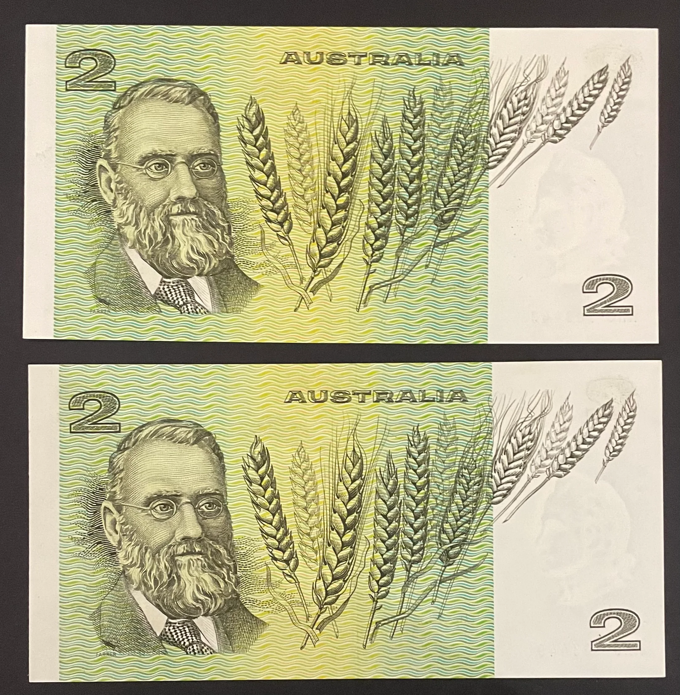 Australia $2 Knight/Wheeler Gothic Centre Thread Pair about Uncirculated R86a - Image 2