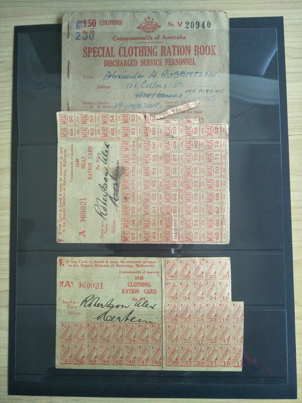 Royal Australian Air Force 10 Items A. A. Robertson Leave Pass, Ration Tickets - Image 3