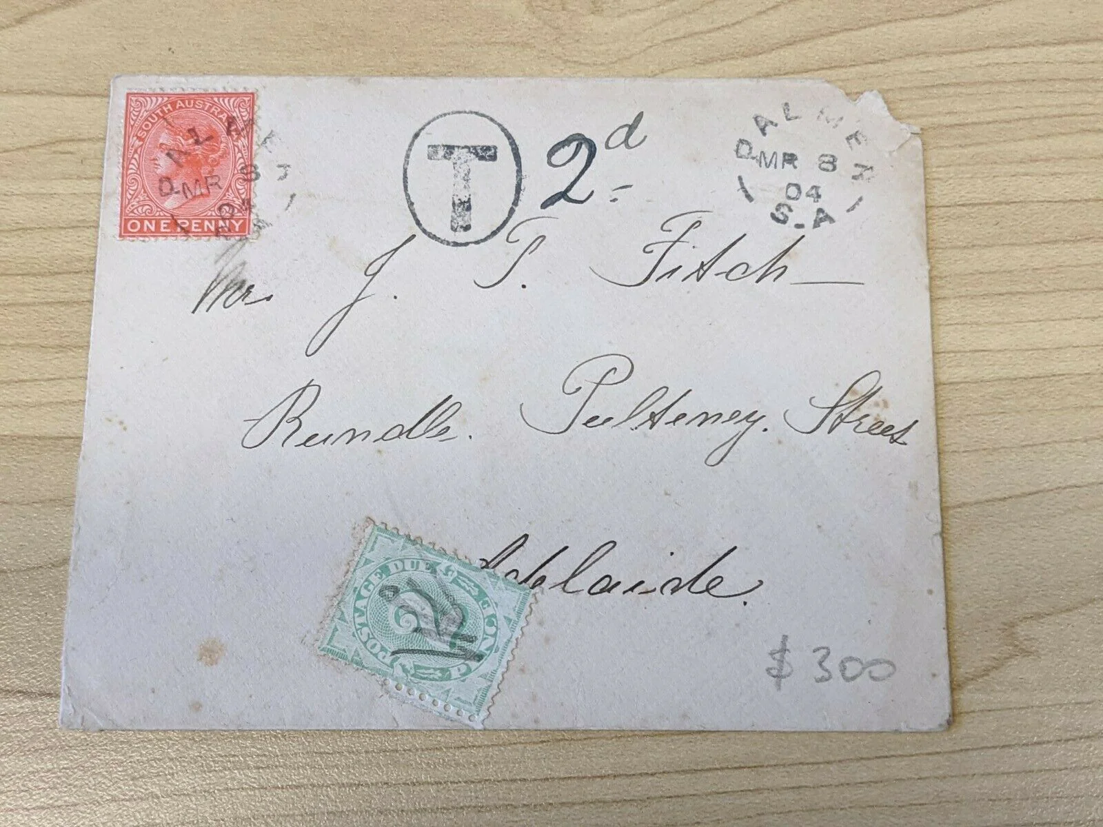 SA Australian States 1d QV, Palmer - Adelaide Australia 2d Postage Due affixed. - Image 3