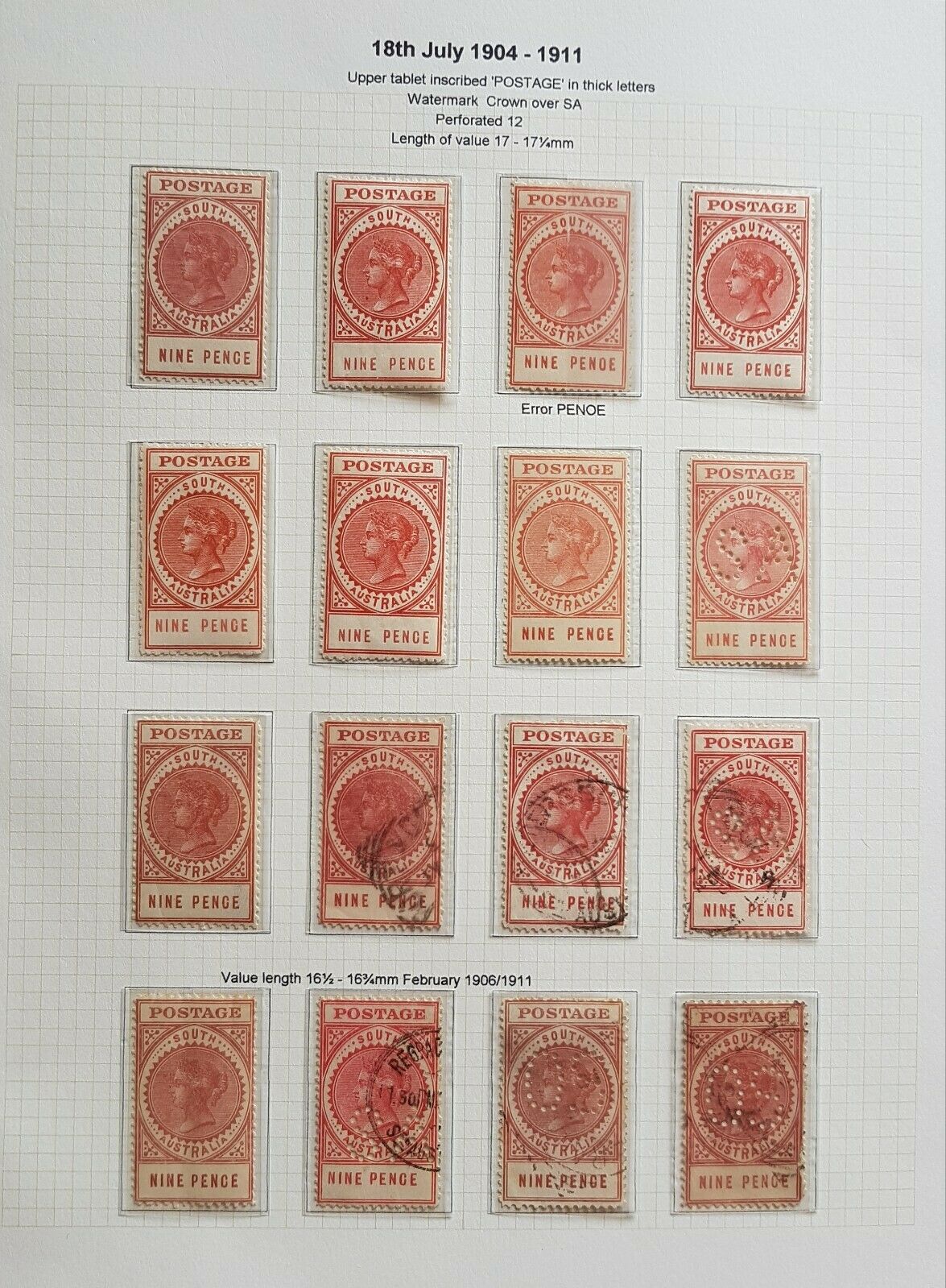 SA South Australia 1904 long types on 9 pages including rare £1 Perf SA pair M - Image 2