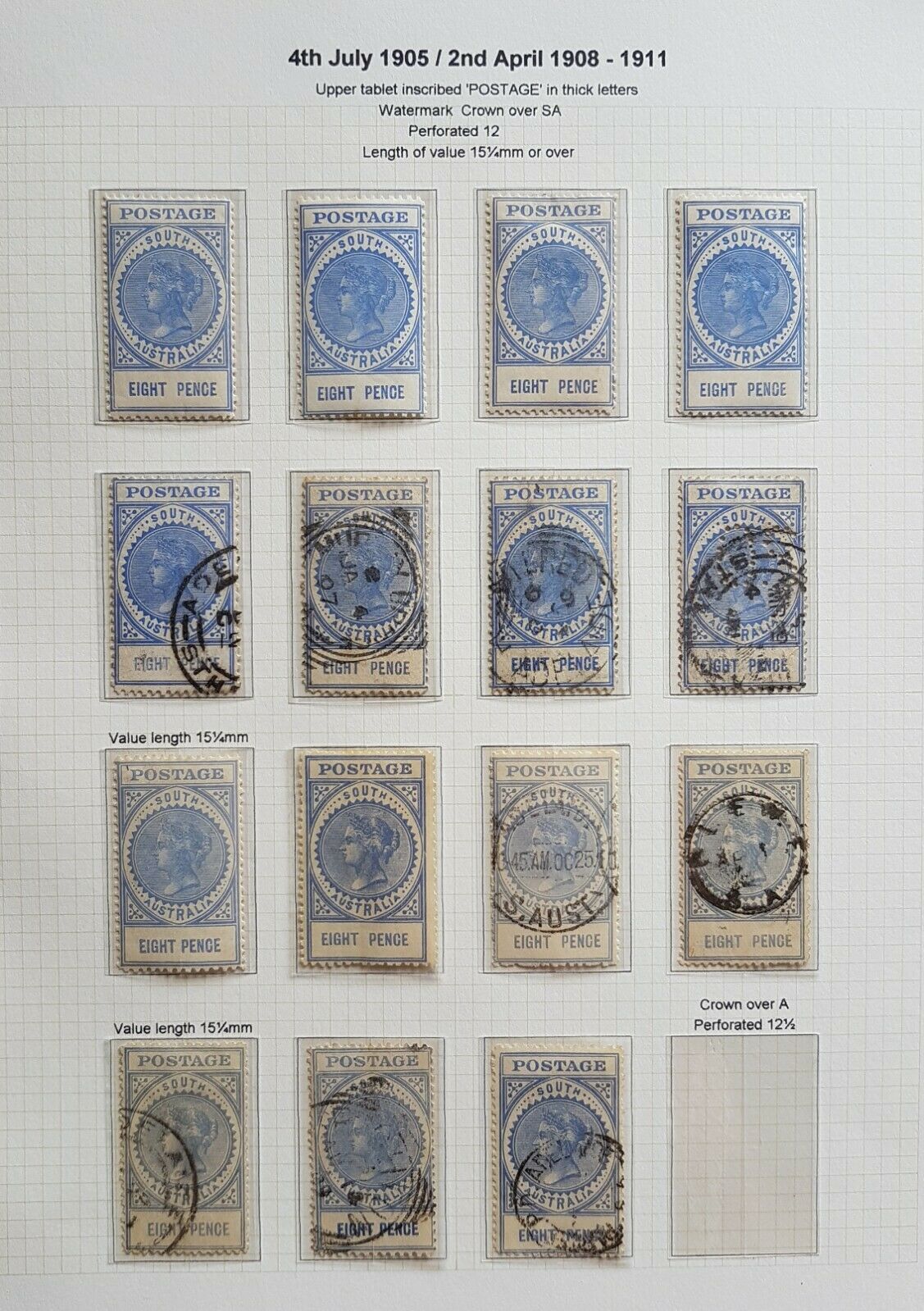 SA South Australia 1904 long types on 9 pages including rare £1 Perf SA pair M - Image 3