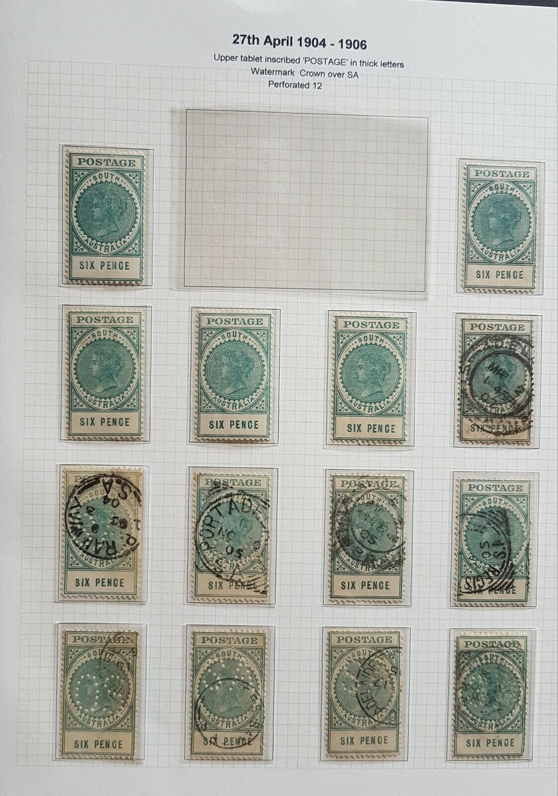SA South Australia 1904 long types on 9 pages including rare £1 Perf SA pair M - Image 4