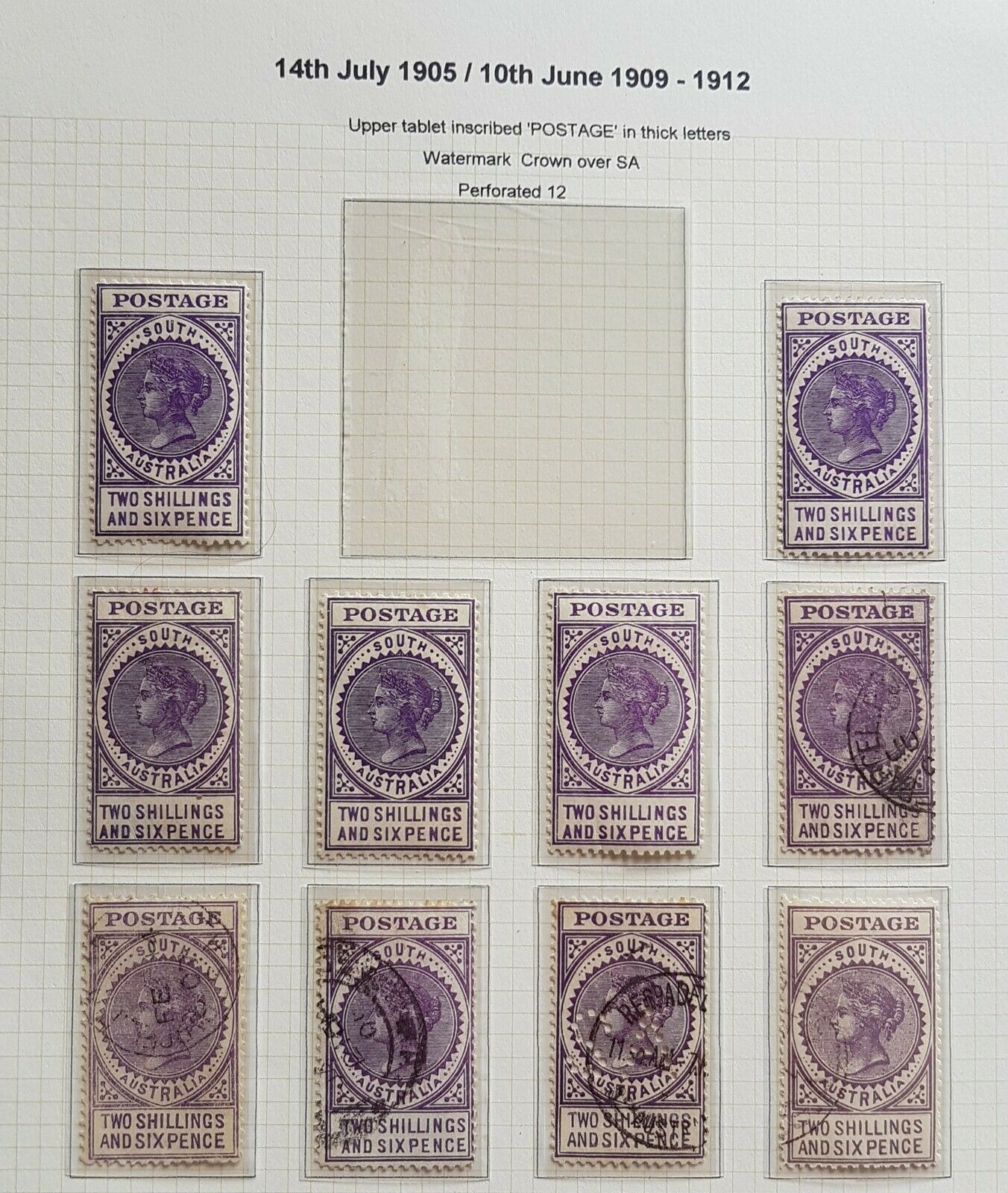 SA South Australia 1904 long types on 9 pages including rare £1 Perf SA pair M - Image 9