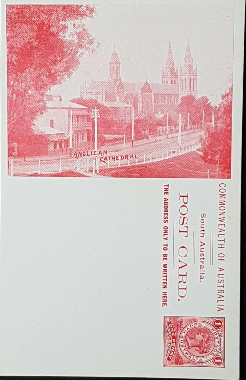 SA South Australia Australian States 1909 1d red Postcard Anglican Cathedral M