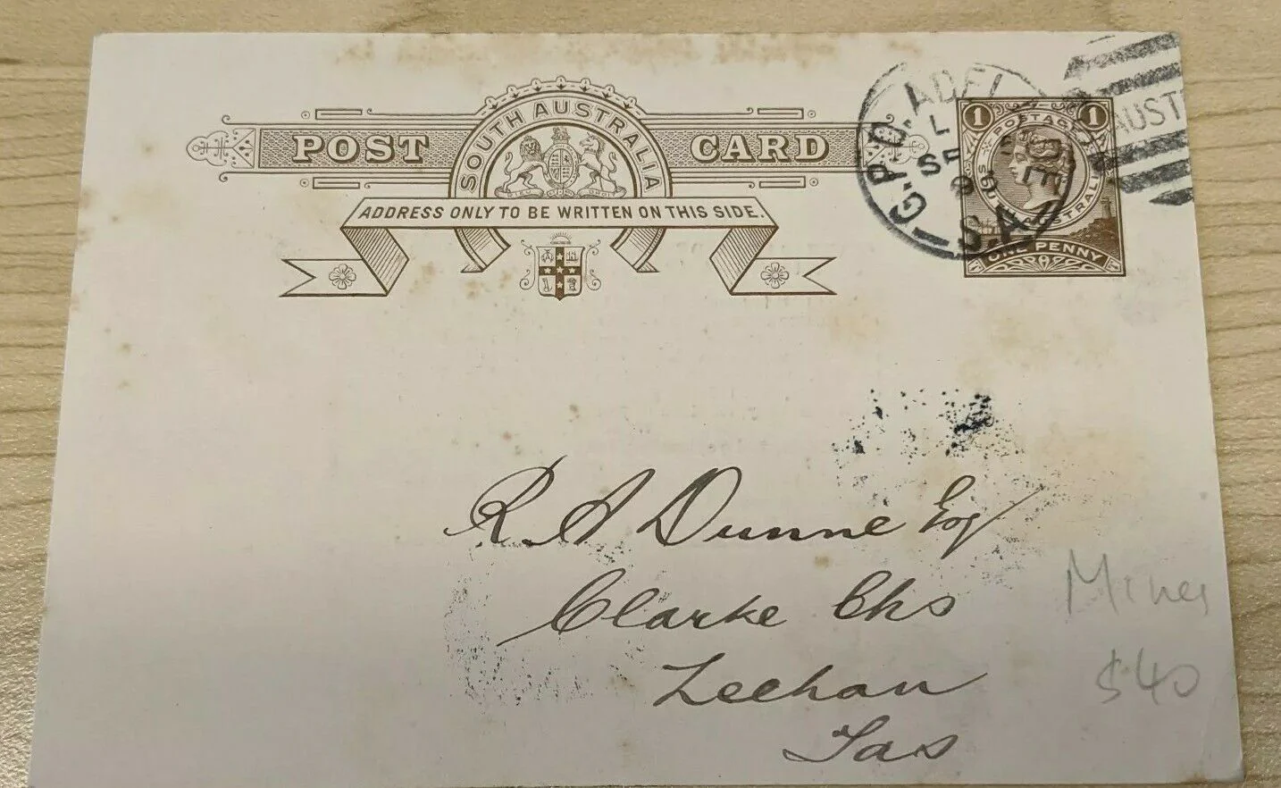 SA South Australia -Tasmania 1d Adelaide Mining Company Postcard lighthouse ship