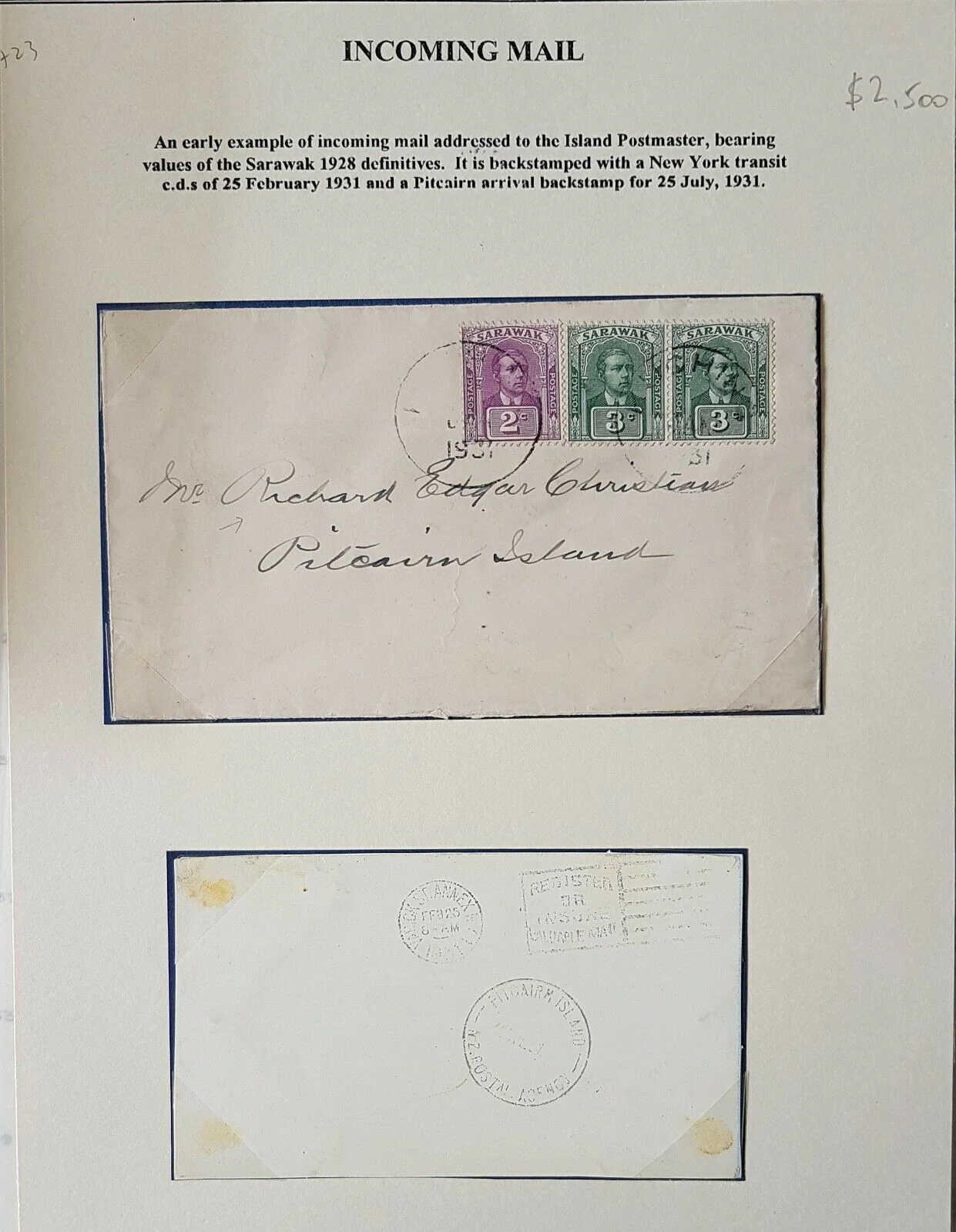 Sarawak - Pitcairn 1931. The most exotic origin-destination cover we have seen! - Image 2