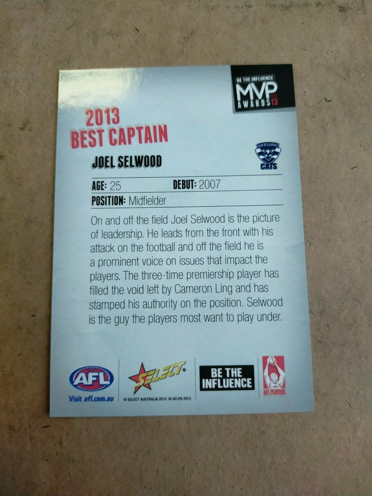 Select 2013 MVP Awards Joel Selwood Best Captain Geelong Cats - Image 2