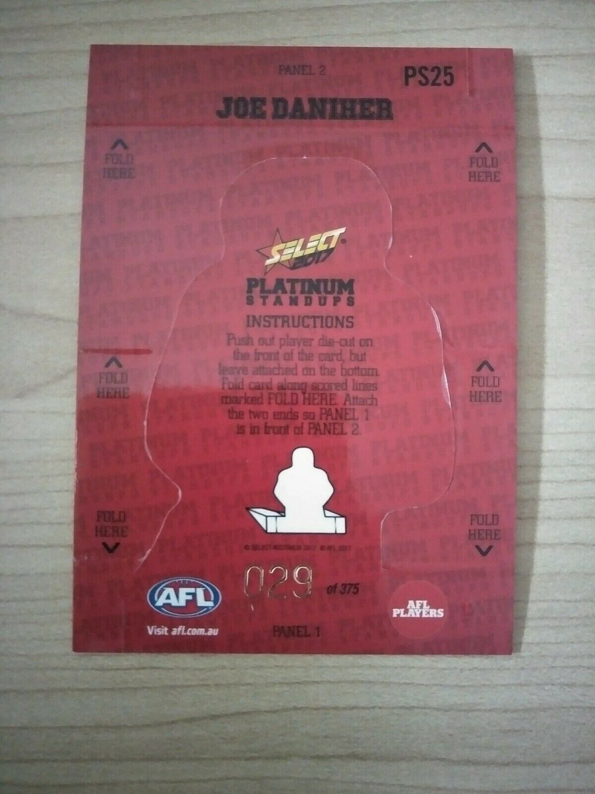 Select 2017 Platinum Standups Joe Daniher Essendon No. 29/375 - Image 2