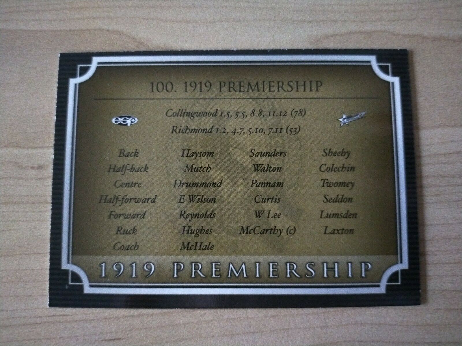 Select ESP Official AFL Collingwood Team Of The Century 1919 Premiership (100) - Image 2