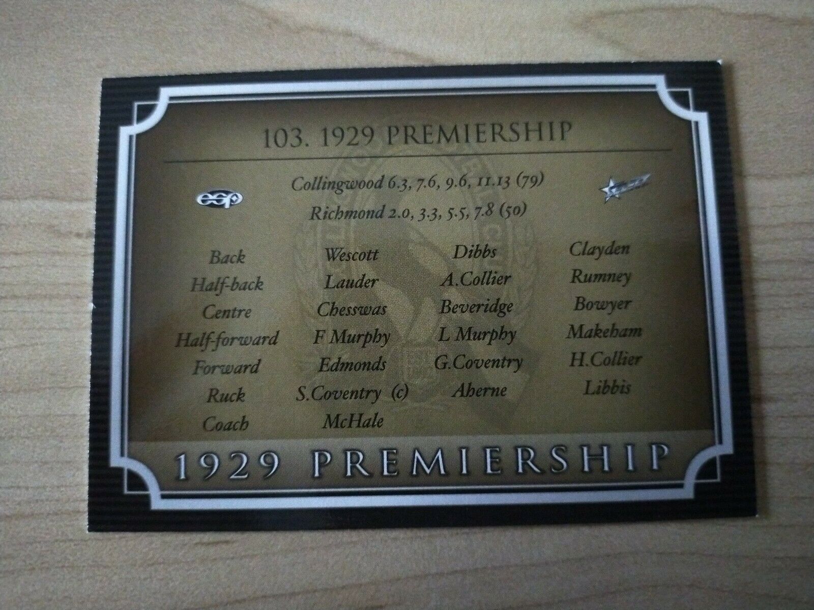 Select ESP Official AFL Collingwood Team Of The Century 1929 Premiership (103) - Image 2
