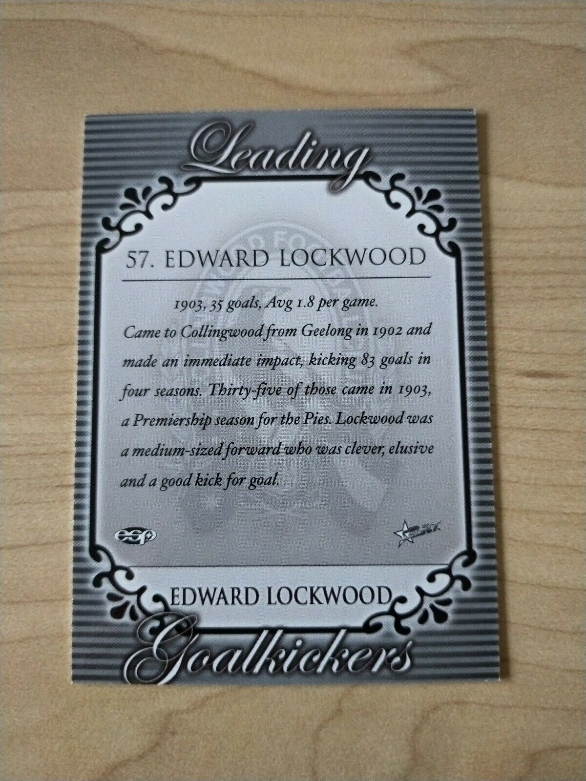 Select ESP Official AFL Collingwood Team Of The Century Edward Lockwood (57) - Image 2